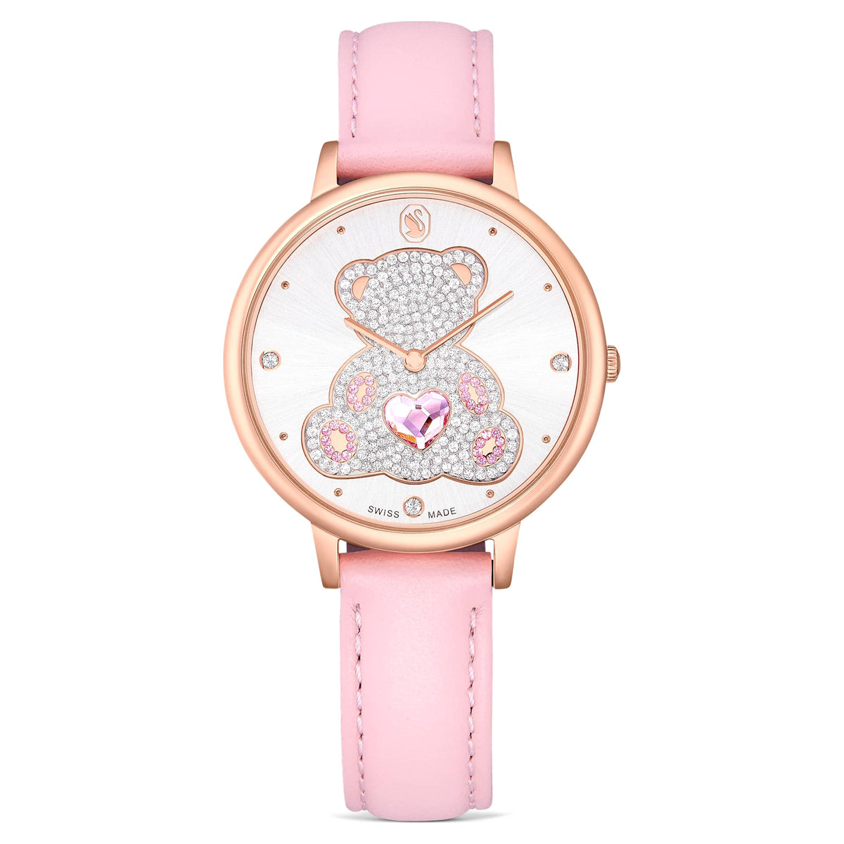 Swarovski Teddy Watch Swiss Made Leather Strap Pink Rose Gold-Tone Finish SW5739838