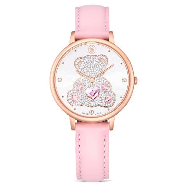 Swarovski Teddy Watch Swiss Made Leather Strap Pink Rose Gold-Tone Finish SW5739838