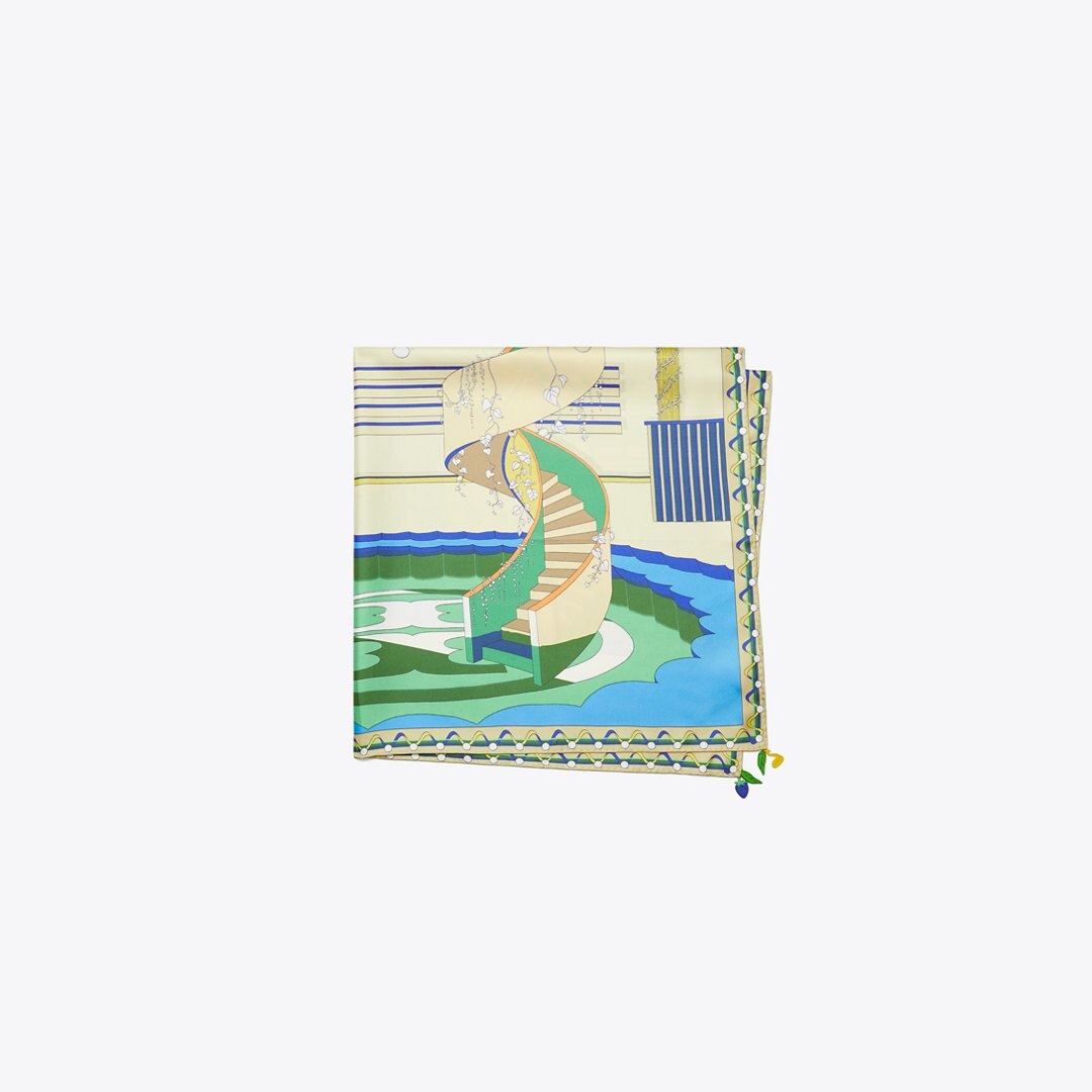 Tory Burch The Pool Silk Square Scarf The Pool Blue