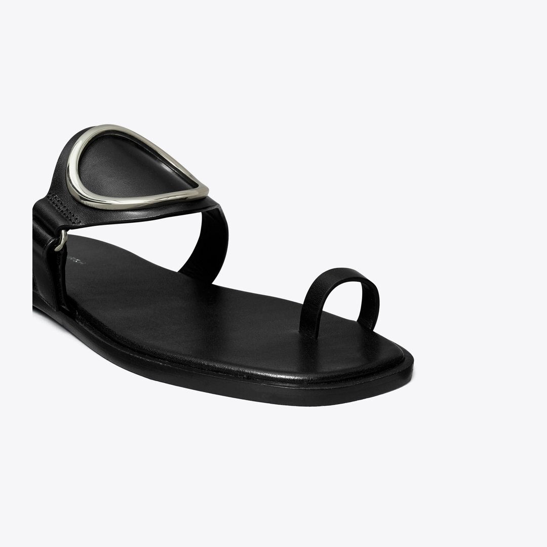 Tory Burch Toe Ring Sandal PERFECT BLACK / SILVER