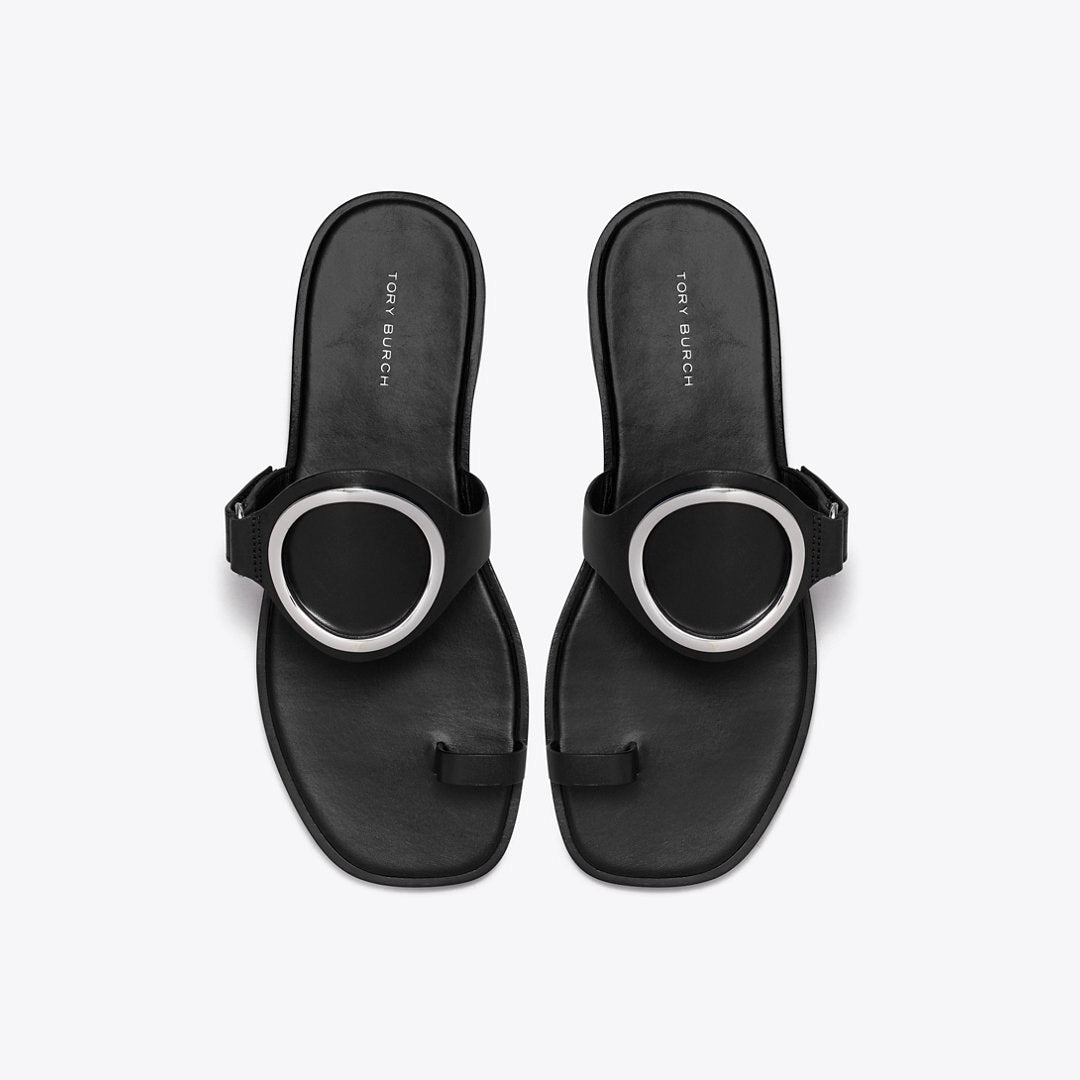 Tory Burch Toe Ring Sandal PERFECT BLACK / SILVER