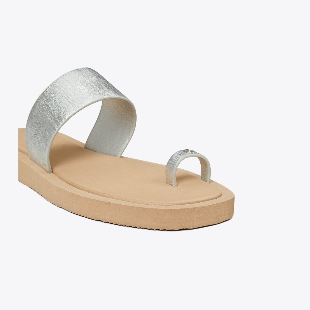 Tory Burch Toe Ring Slide SILVER / CHANTERELLE MUSHROOM