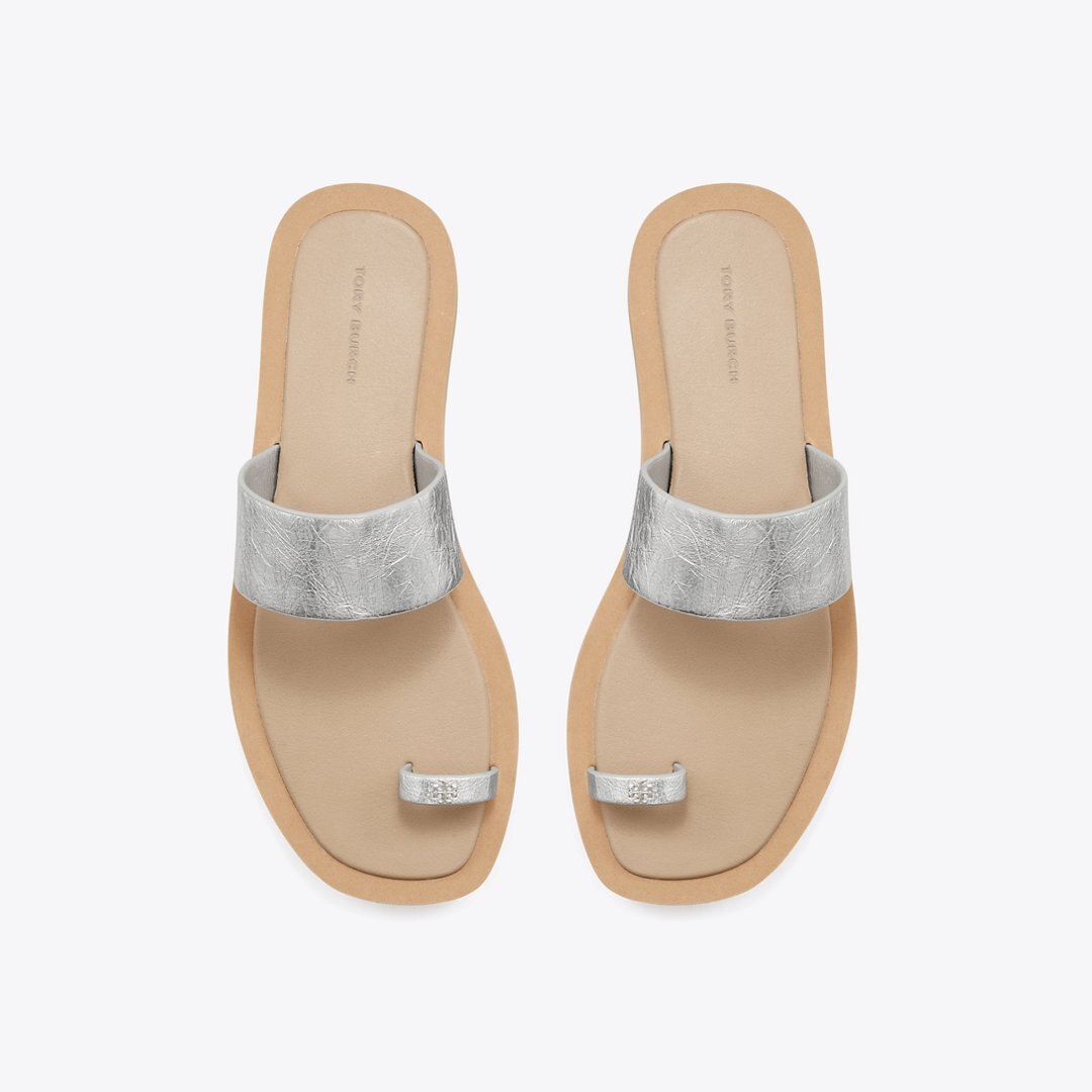 Tory Burch Toe Ring Slide SILVER / CHANTERELLE MUSHROOM