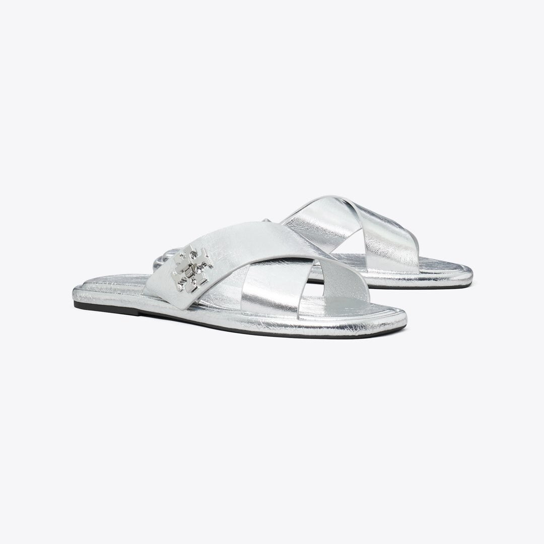 Tory Burch Turnlock Cross-Band Slide SHINY SILVER