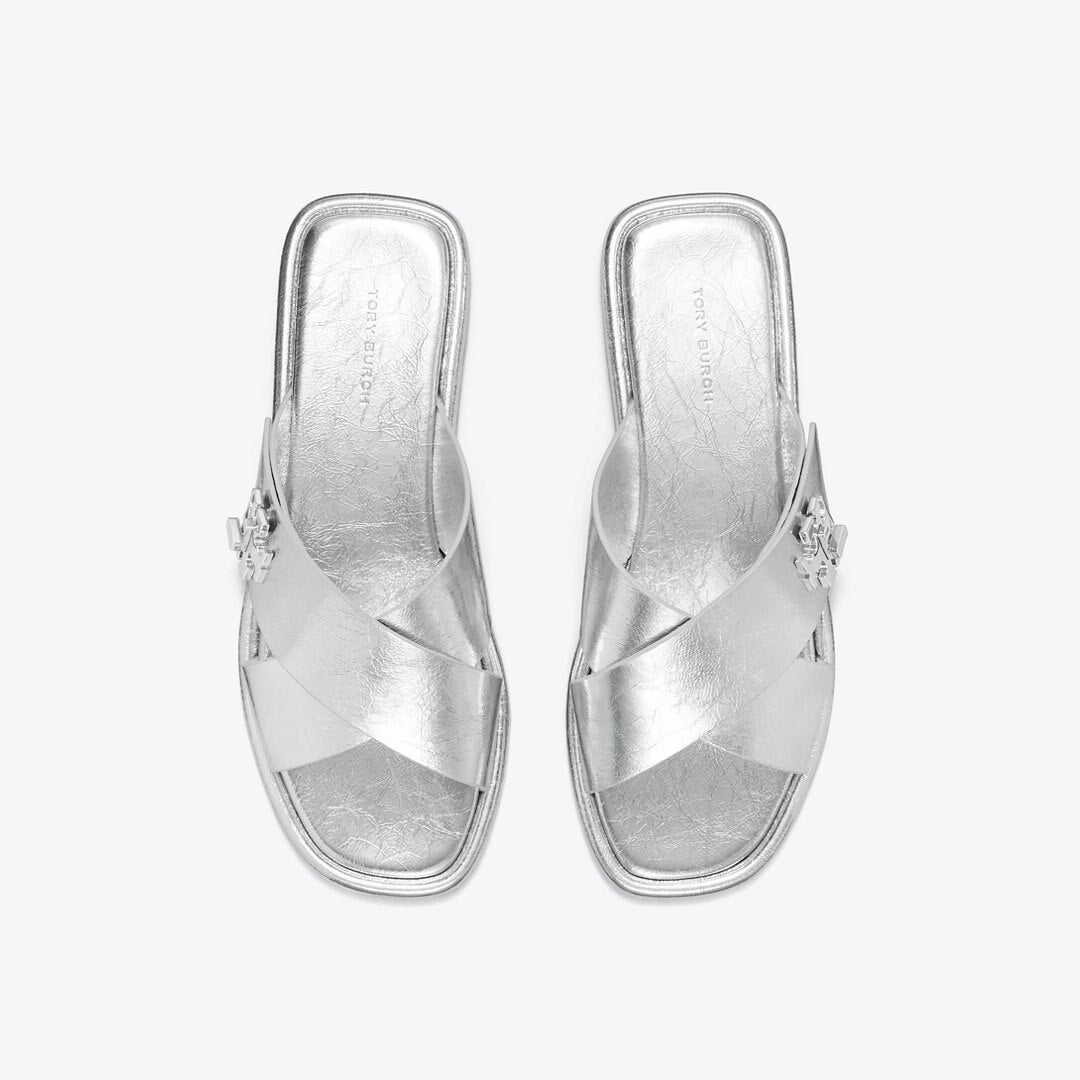 Tory Burch Turnlock Cross-Band Slide SHINY SILVER