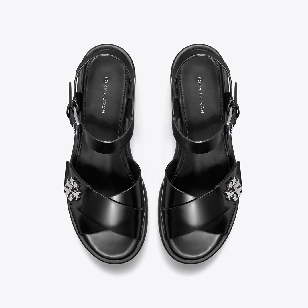 Tory Burch Turnlock Platform Lug Heeled Sandal BLACK