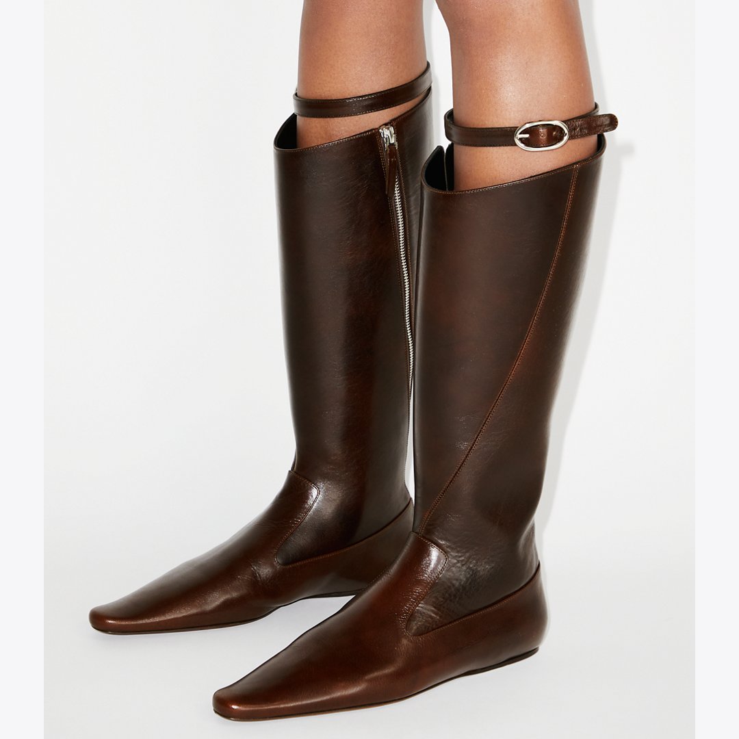Tory Burch Twisted Riding Boot BARK BROWN