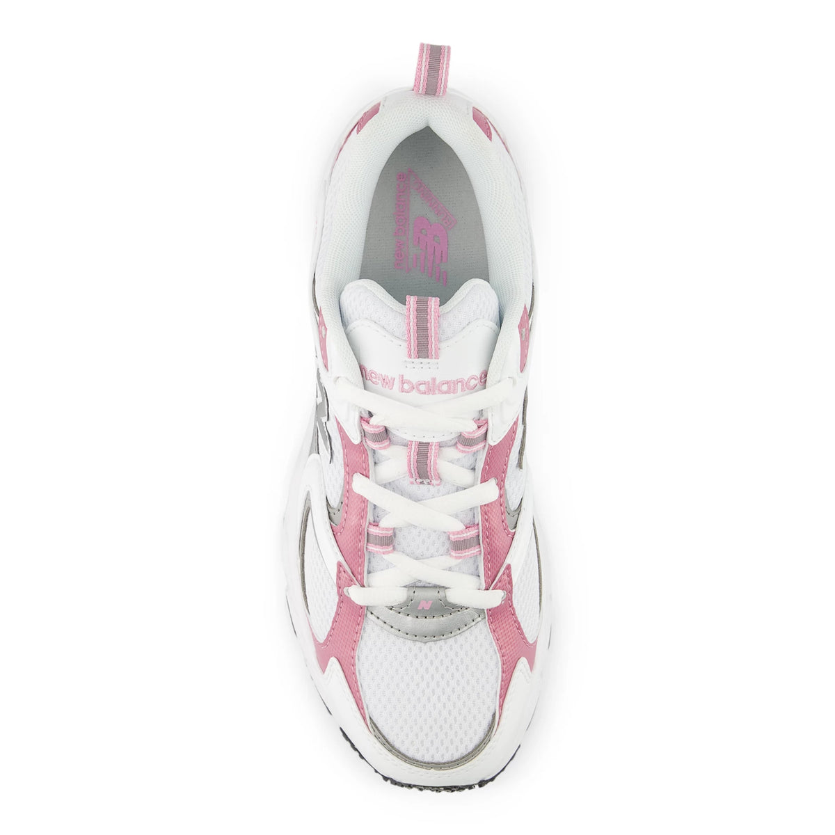 New Balance 408 White with Silver Metallic and Pink Sugar