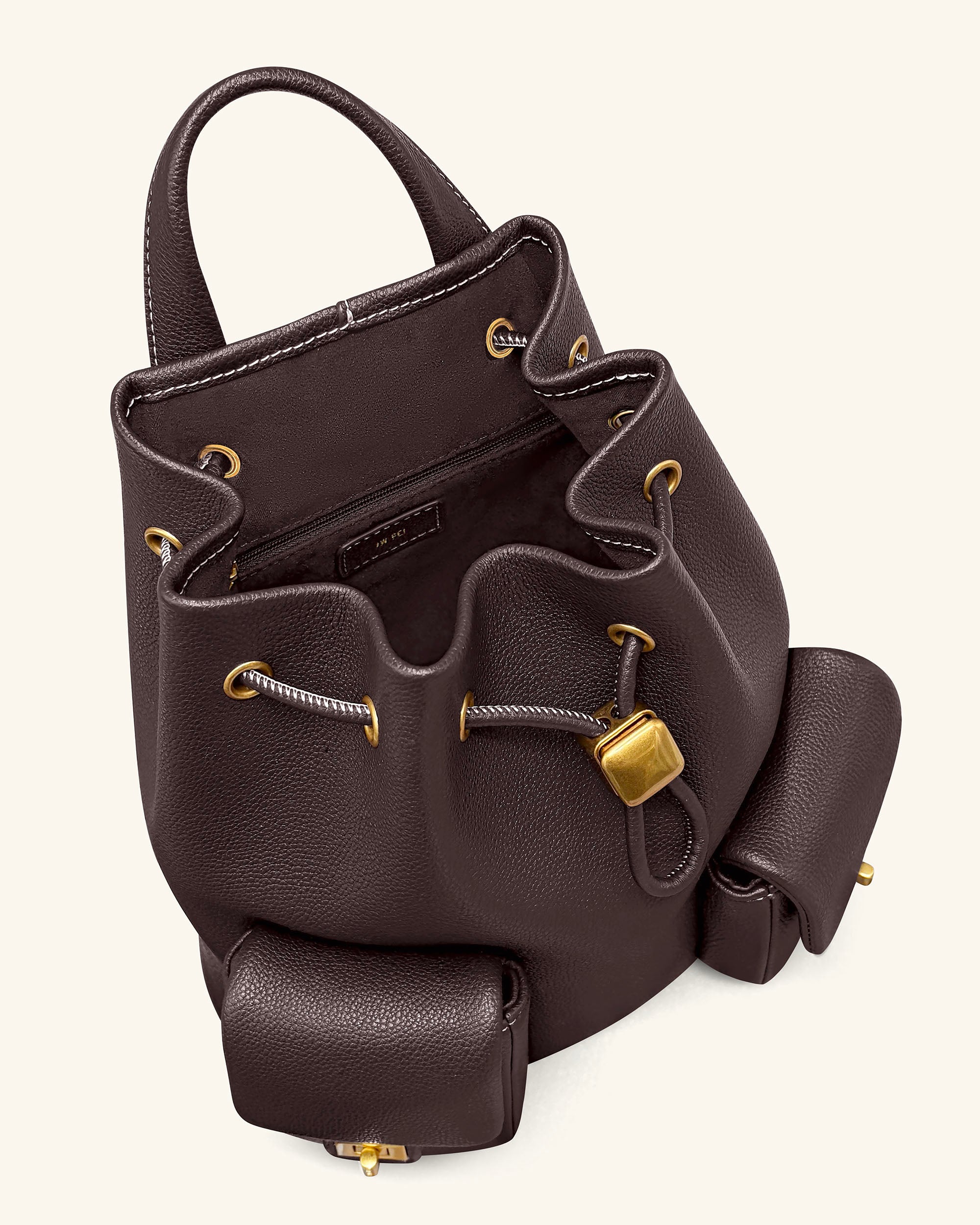Jw Pei Avery Pebbled Drawstring Utility Backpack – Dark Brown