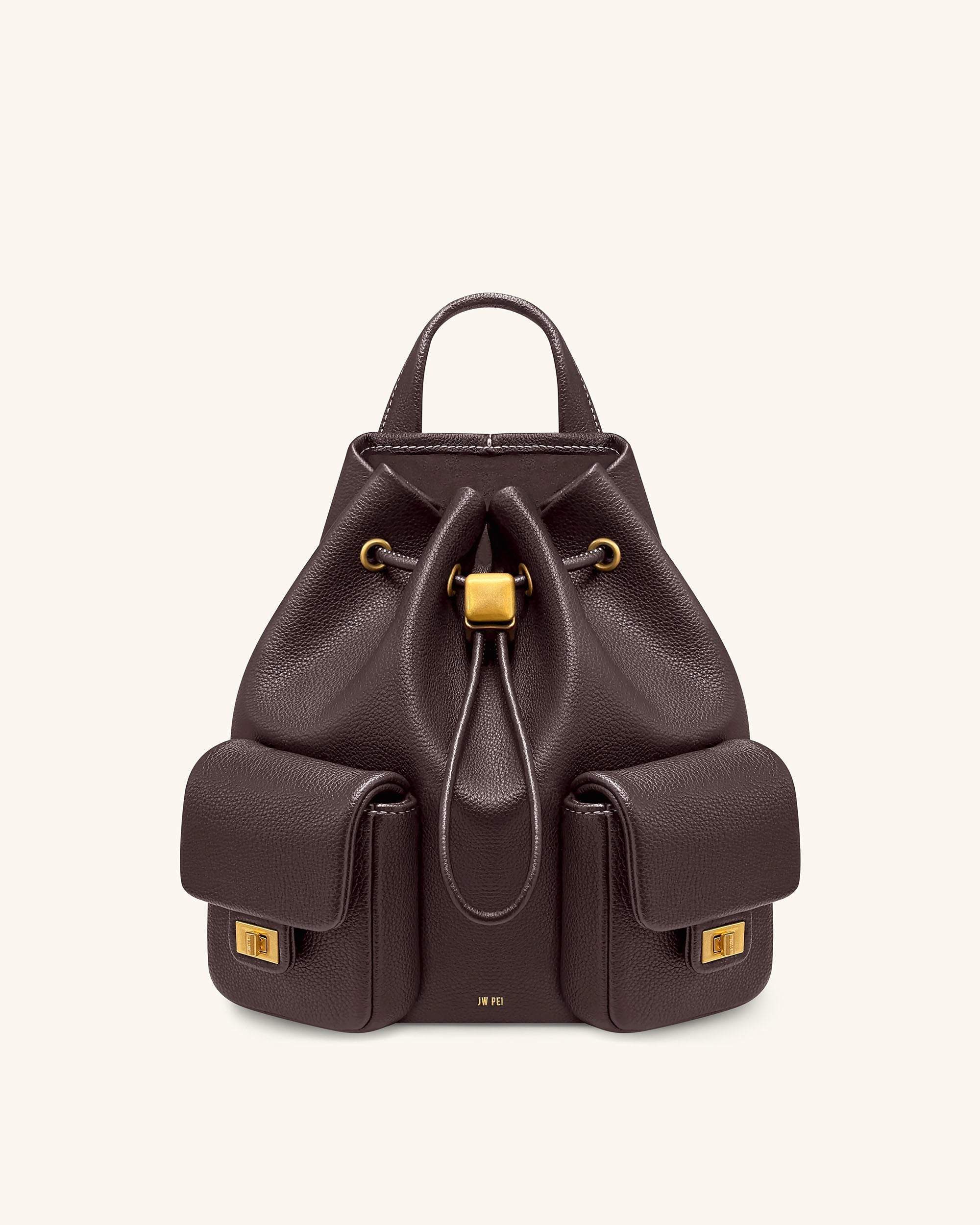 Jw Pei Avery Pebbled Drawstring Utility Backpack – Dark Brown