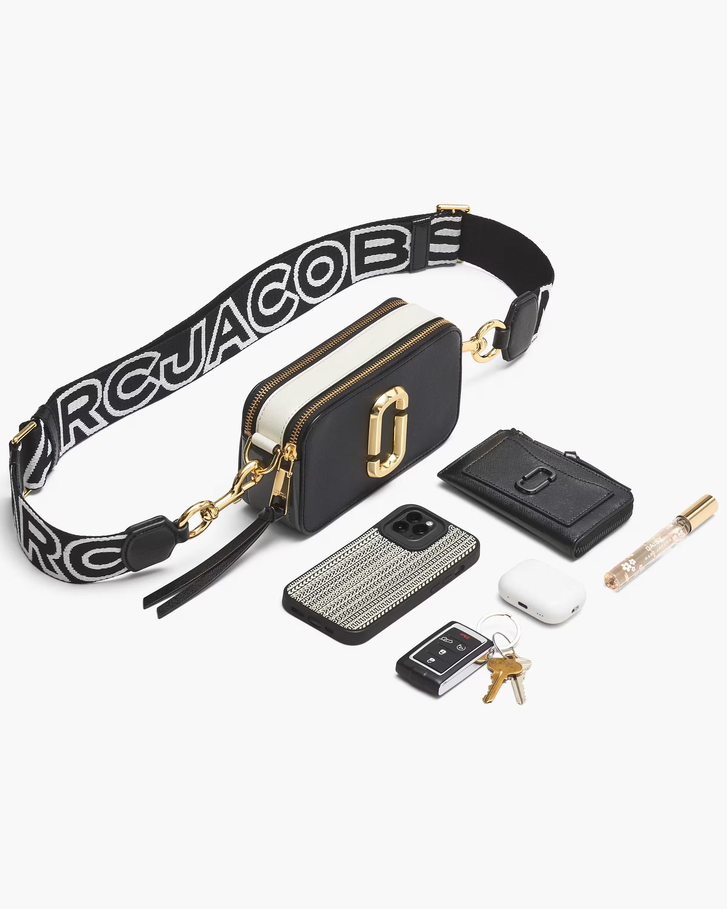 Marc Jacobs The Thin Outline Logo Webbing Strap Wolf Grey Multi