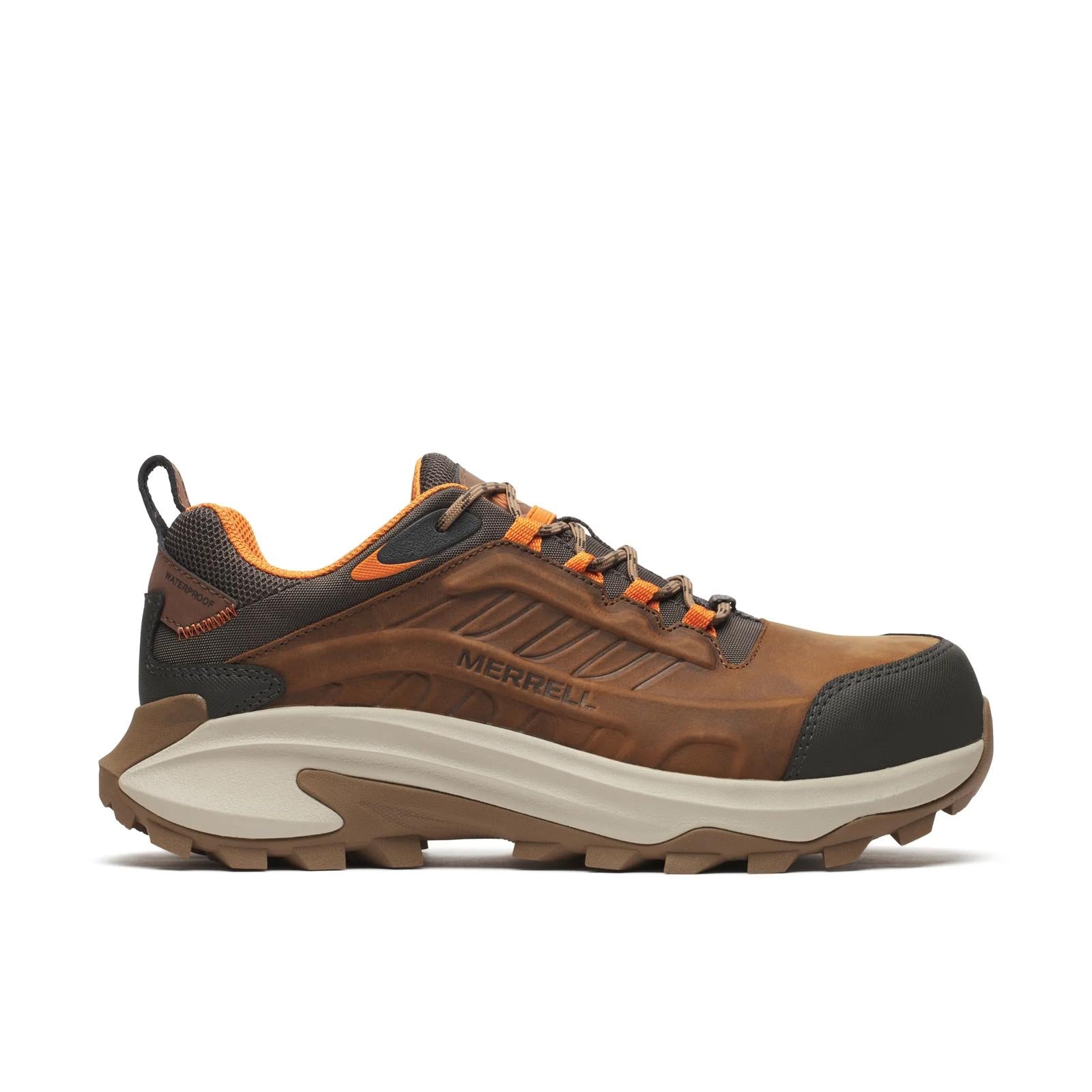 Merrell Men's Moab Speed 2 Waterproof Carbon Fiber Work Shoe Wide Width Light Brown