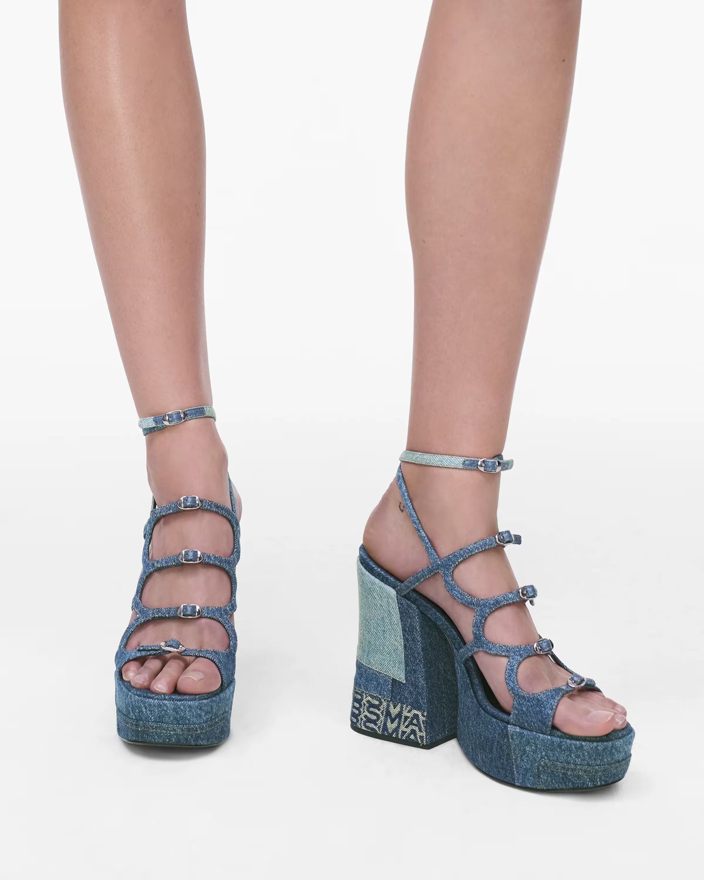 Marc Jacobs The Deconstructed Denim Kiki Platform Sandal Indigo Multi