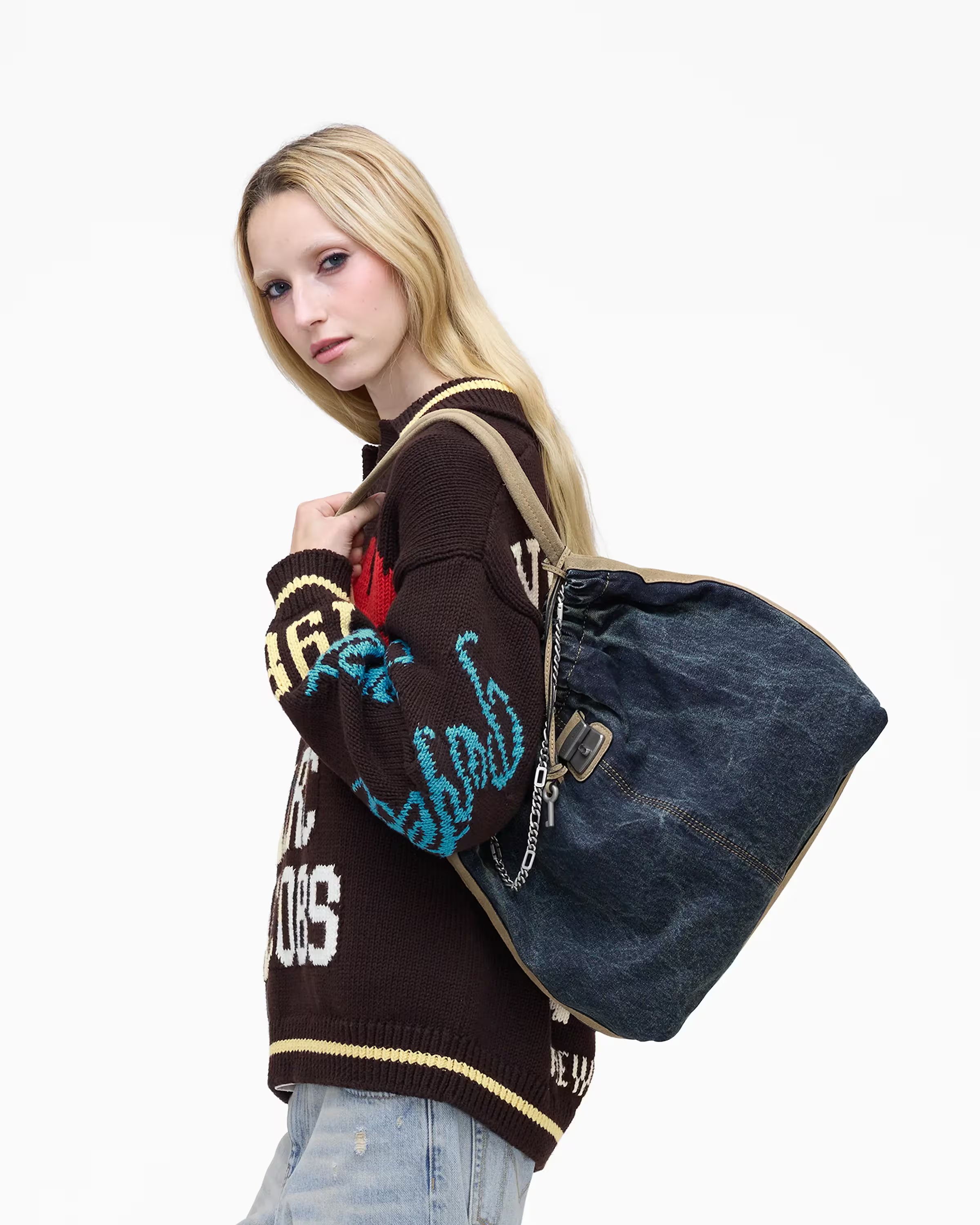 Marc Jacobs The Denim Suede Cristina Tote Dark Wash Indigo