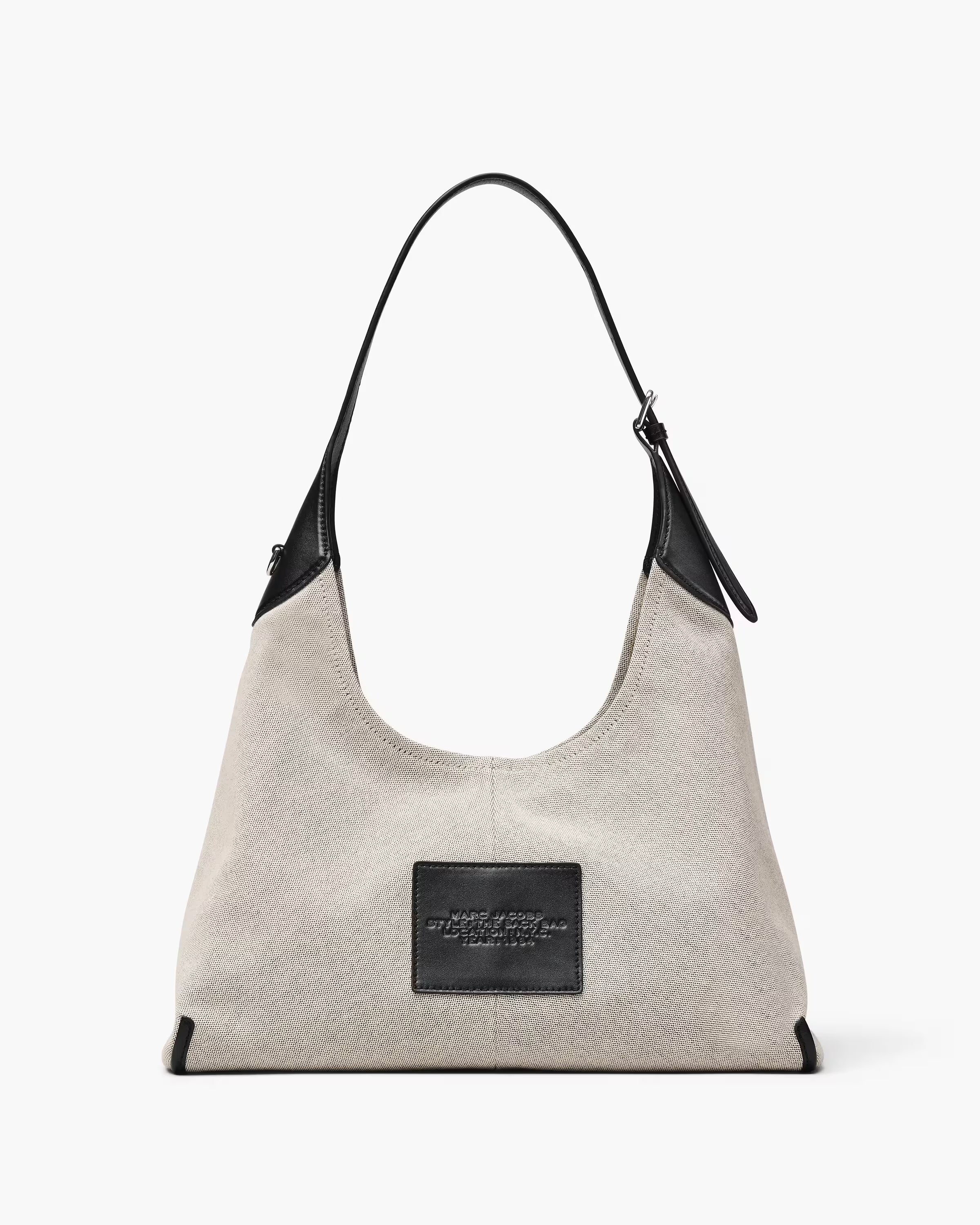 Marc Jacobs The Leather-Trim Canvas Belted Sack Bag Ivory/Black