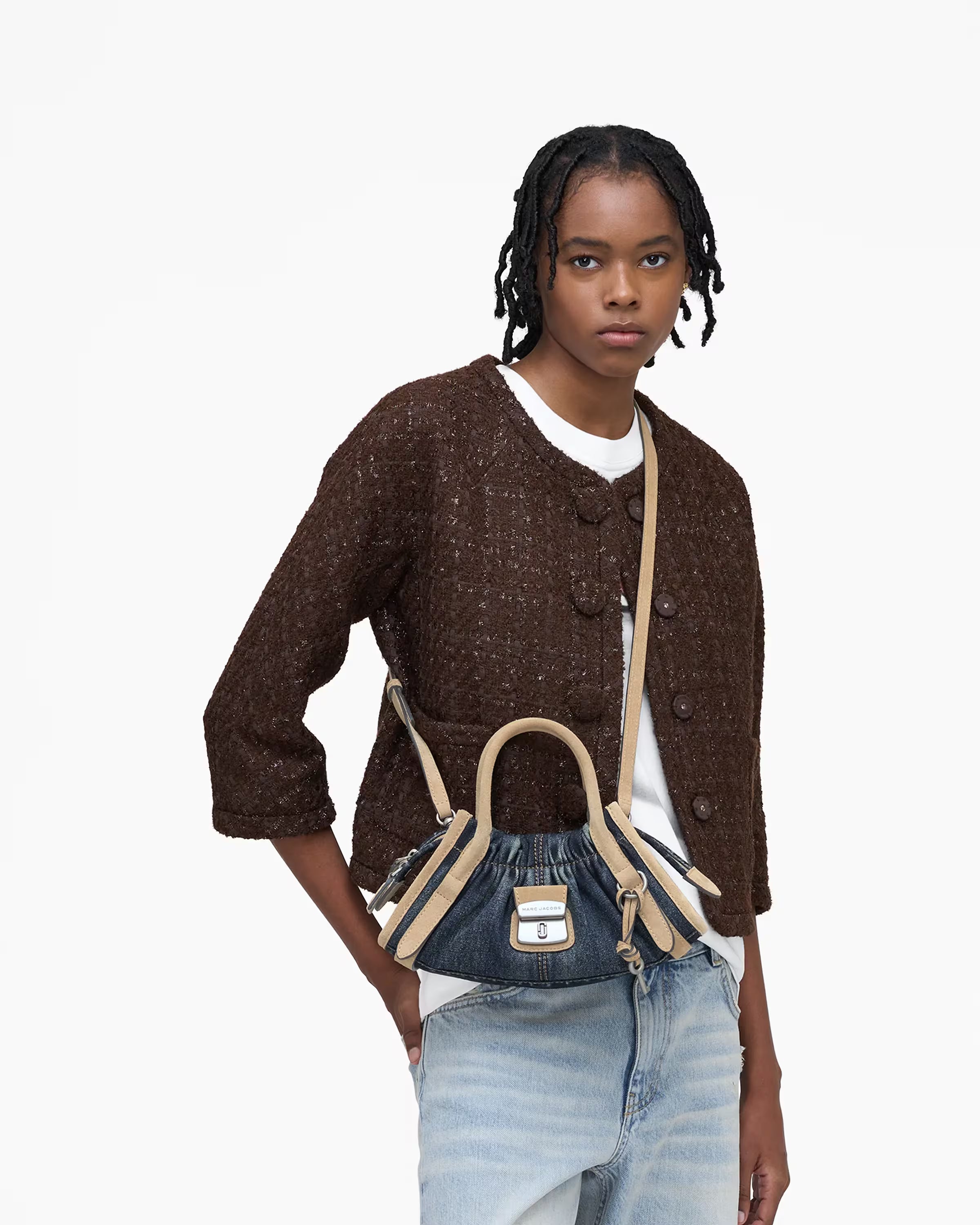 Marc Jacobs The Denim Suede Cristina Small Satchel Dark Wash Indigo