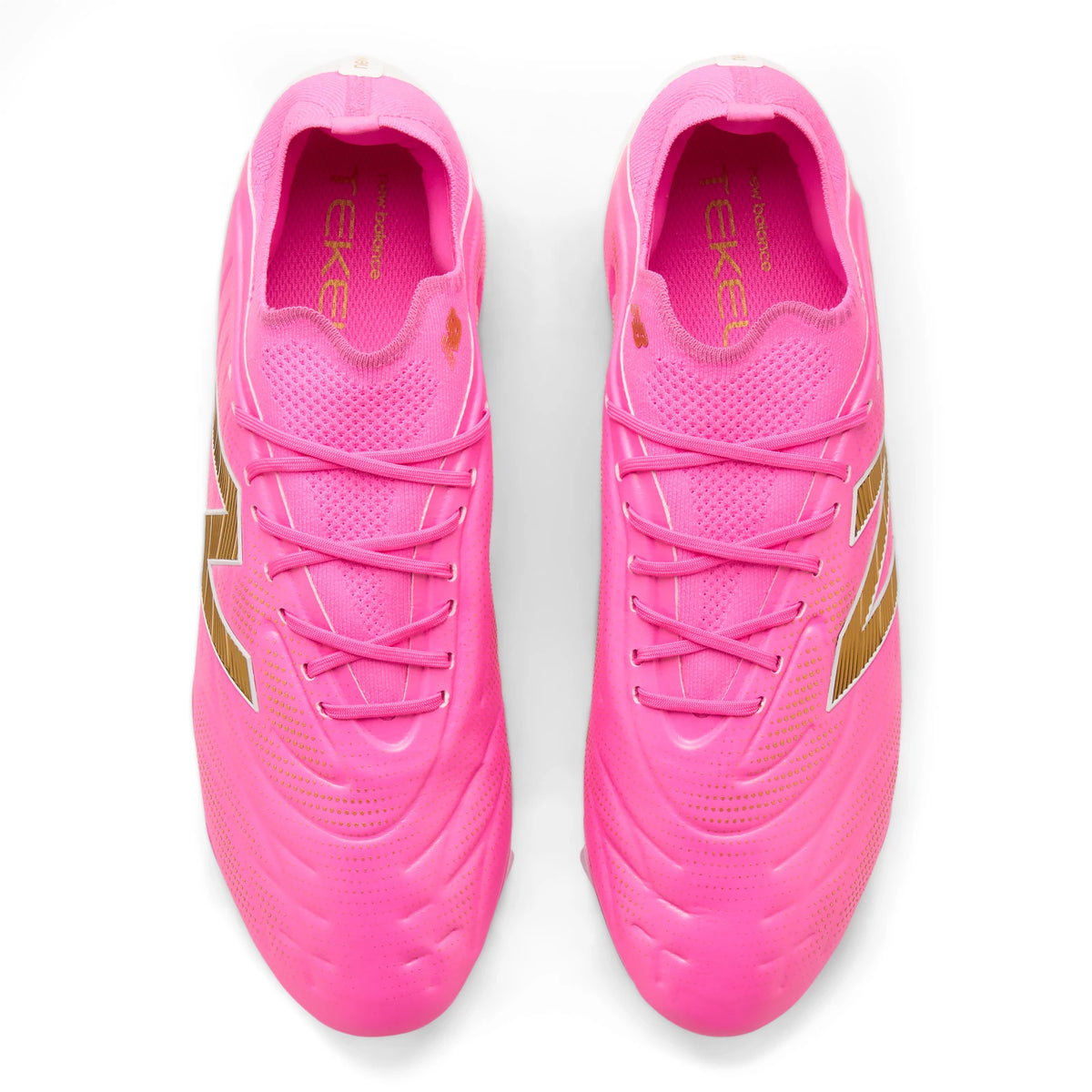 New Balance Tekela Elite Low FG V5 Pink Heat with Metallic Gold and Pink Satin