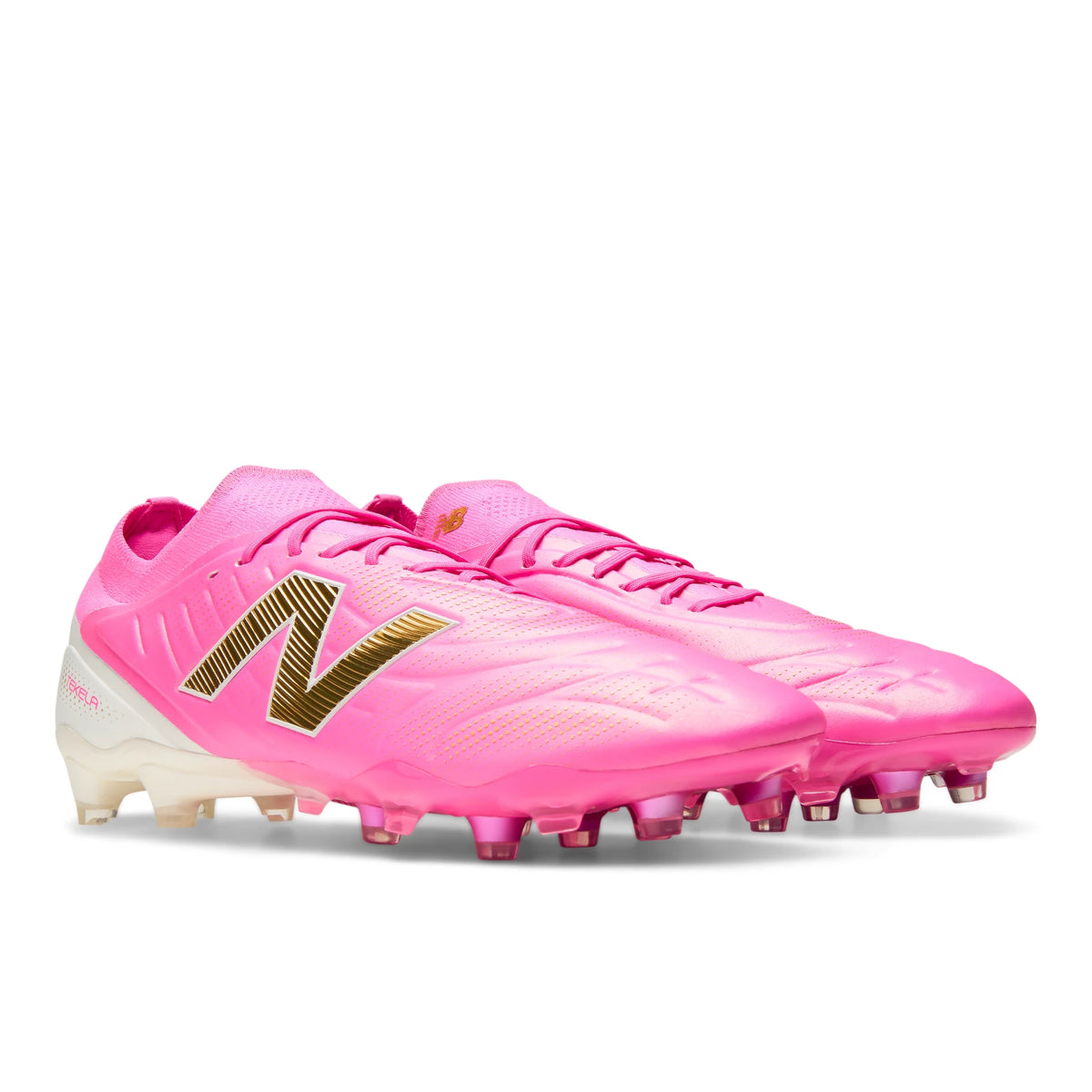 New Balance Tekela Elite Low FG V5 Pink Heat with Metallic Gold and Pink Satin