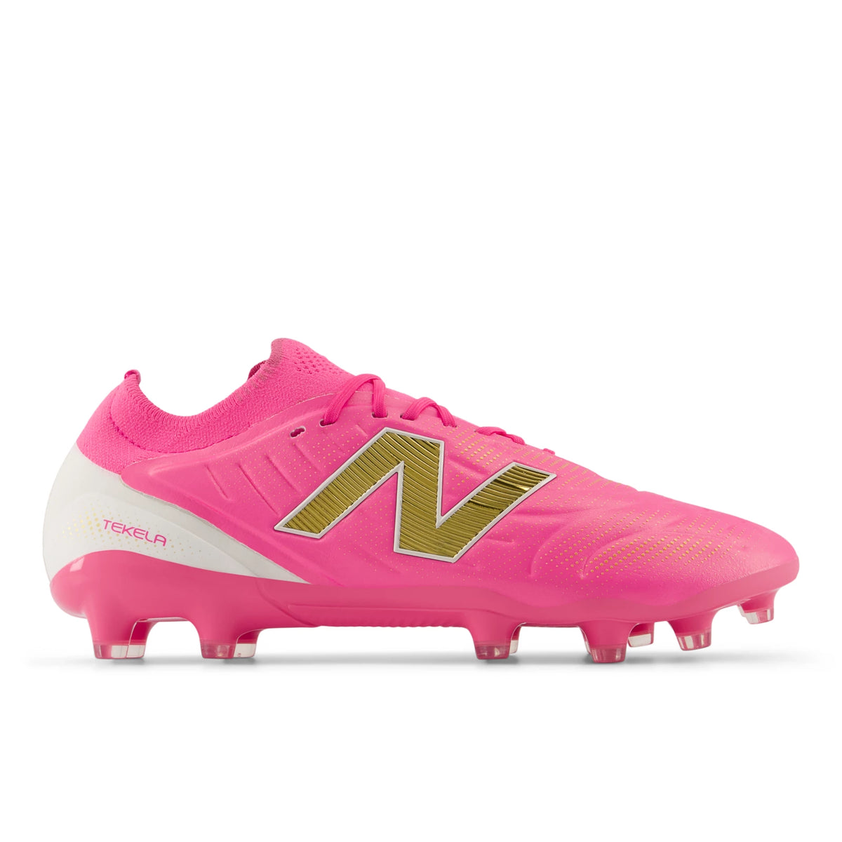 New Balance Tekela Women's Elite Low MG V5 Pink Heat with Metallic Gold and Pink Satin