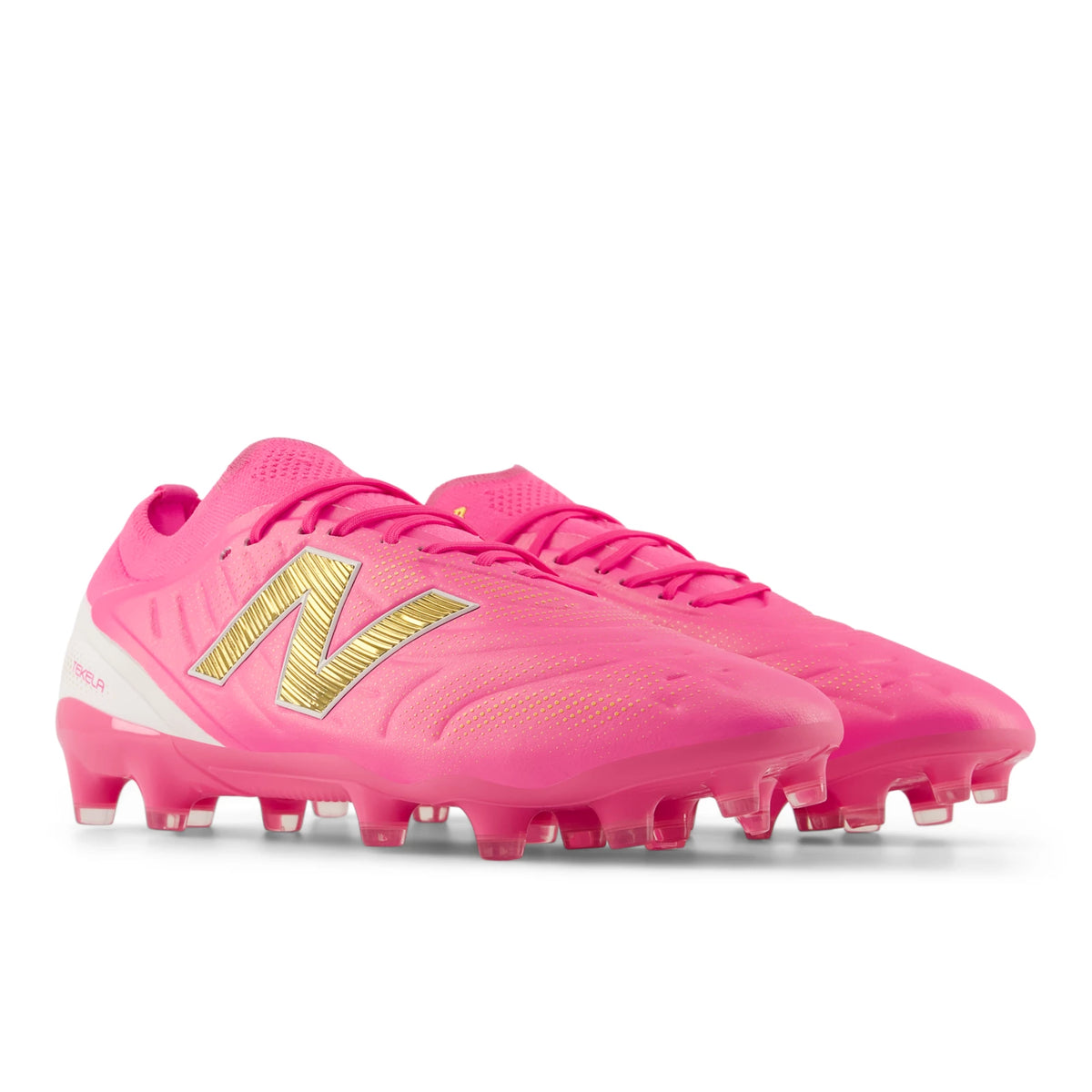 New Balance Tekela Women's Elite Low MG V5 Pink Heat with Metallic Gold and Pink Satin