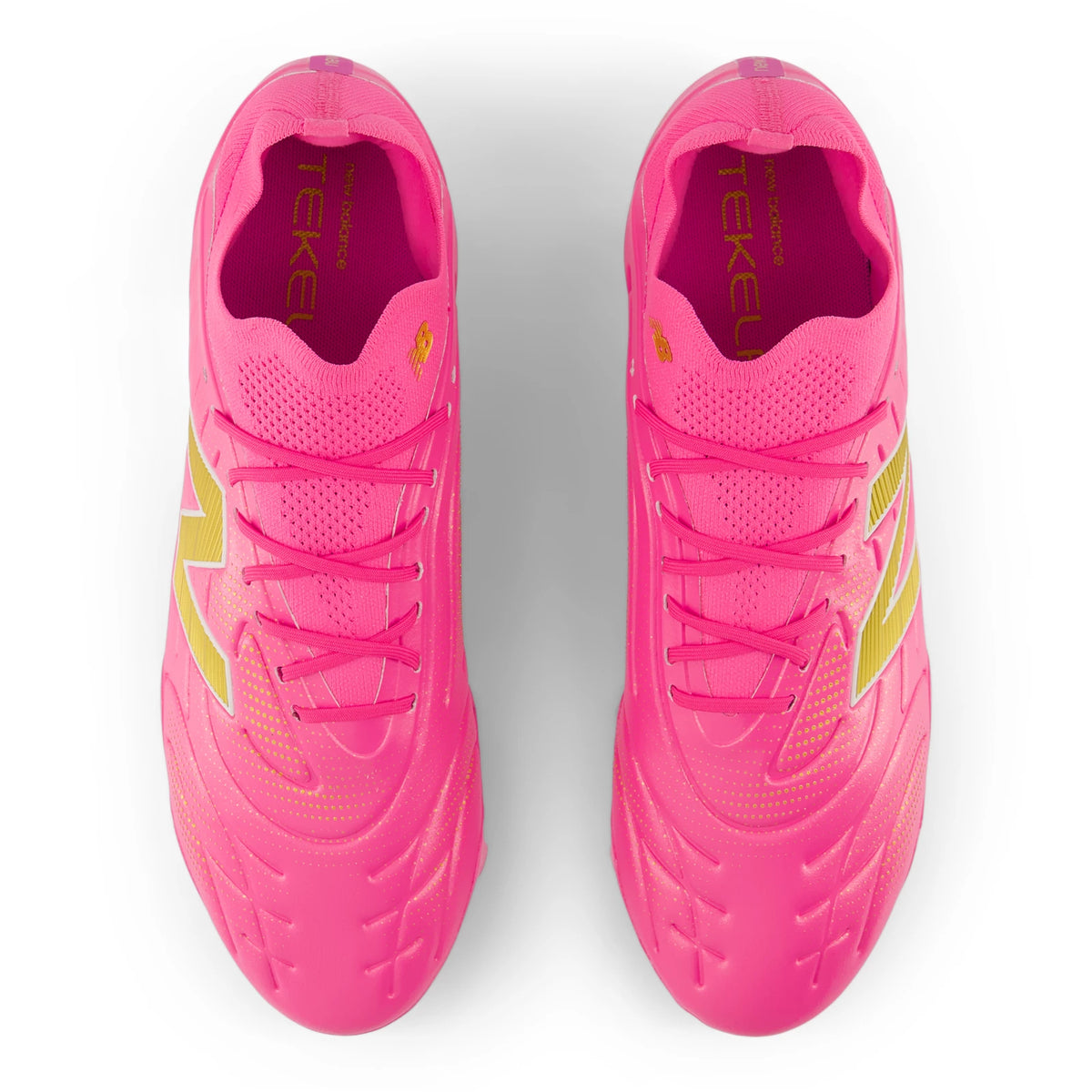 New Balance Tekela Pro Low FG V5 Pink Heat with Metallic Gold and Pink Satin