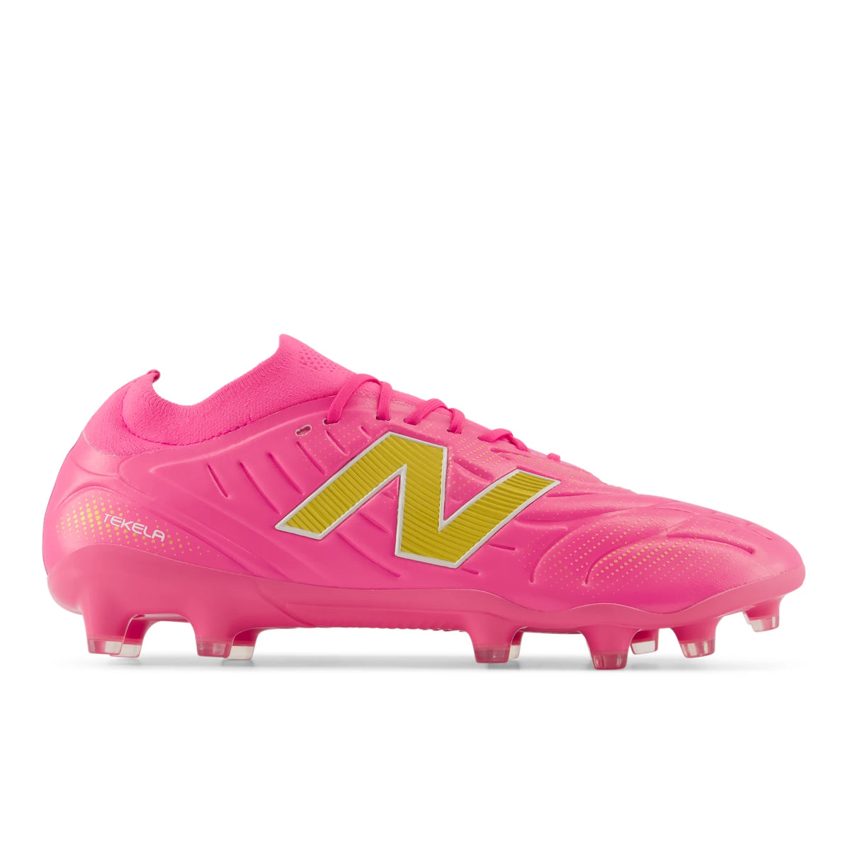 New Balance Tekela Women's Pro Low MG V5 Pink Heat with Metallic Gold and Pink Satin