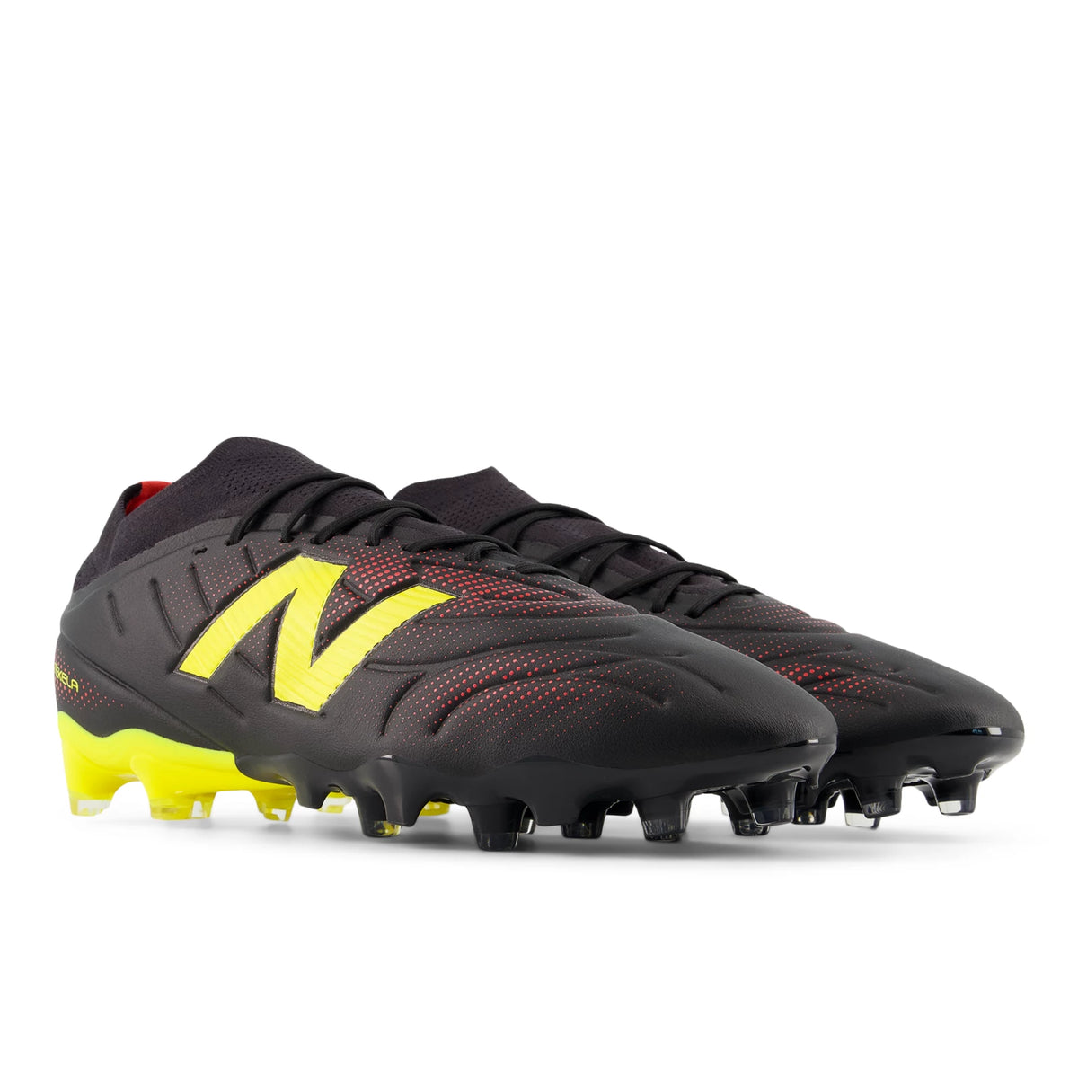 New Balance Tekela Team Low FG V5 Black 100 with Punch Yellow and Fire Cracker