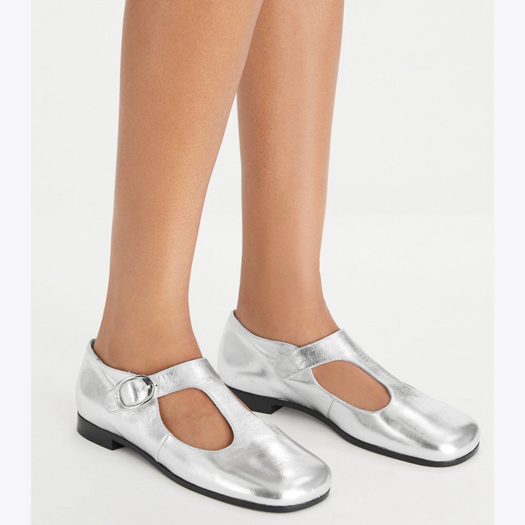 Tory Burch Violet T-Strap SILVER