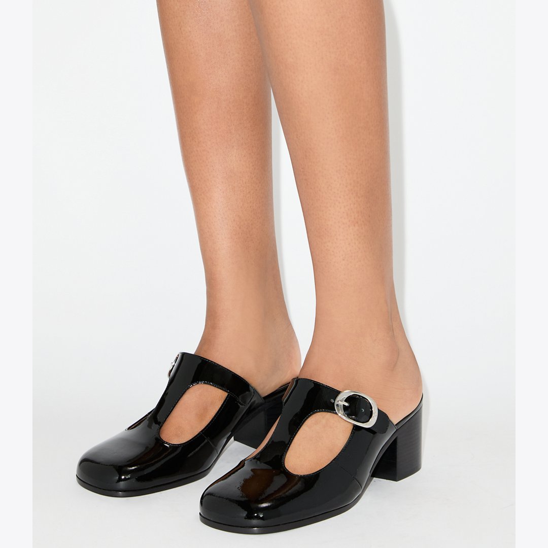 Tory Burch Violet T-Strap Heeled Mule PERFECT BLACK