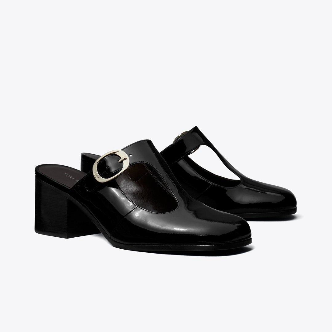 Tory Burch Violet T-Strap Heeled Mule PERFECT BLACK