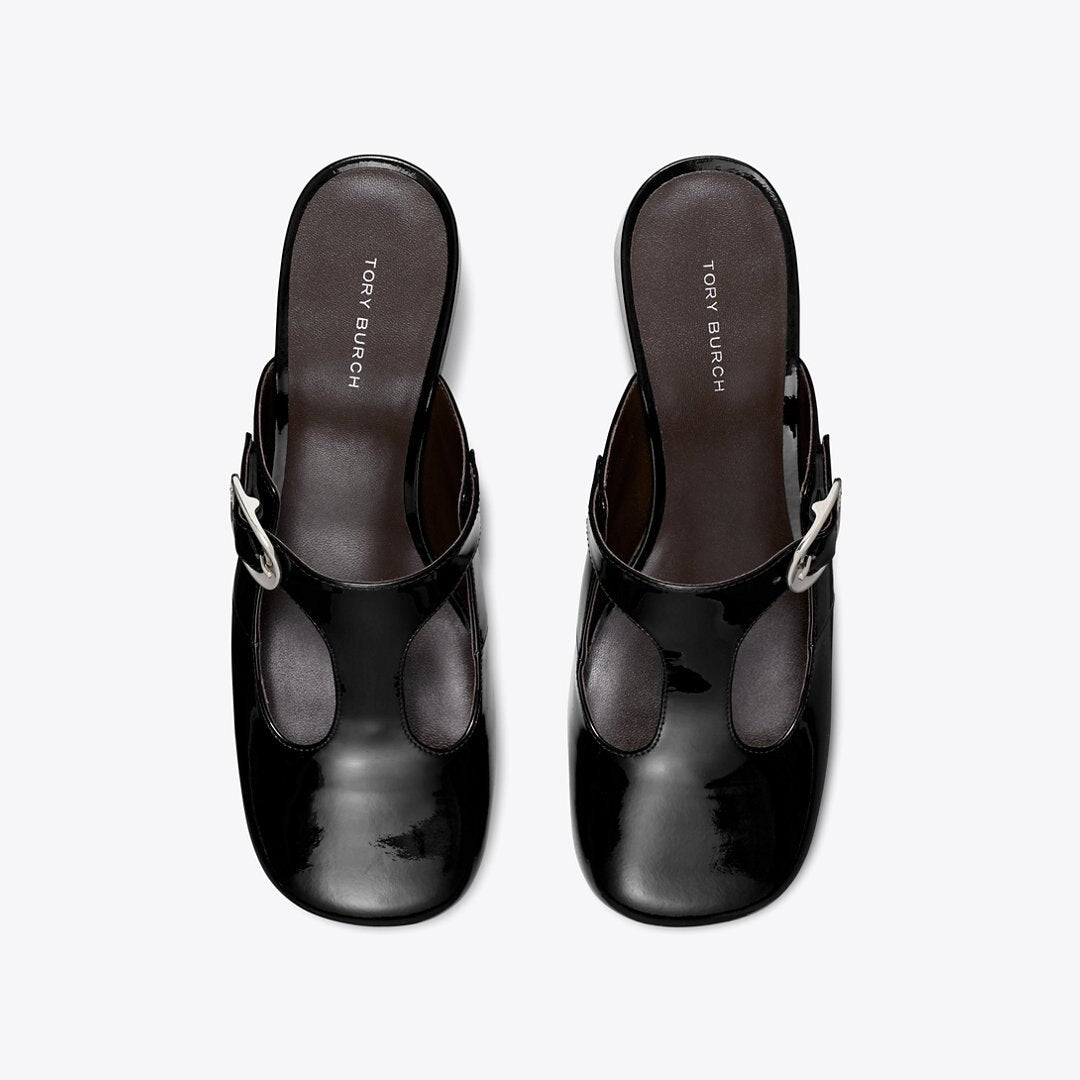 Tory Burch Violet T-Strap Heeled Mule PERFECT BLACK