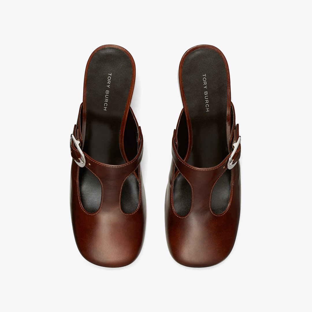 Tory Burch Violet T-Strap Heeled Mule NEGRONI