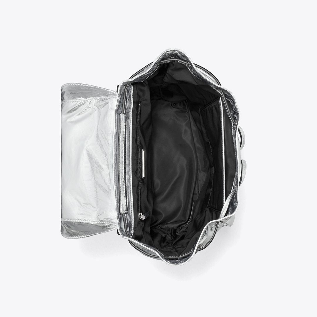 Tory Burch Virginia Metallic Flap Backpack Silver