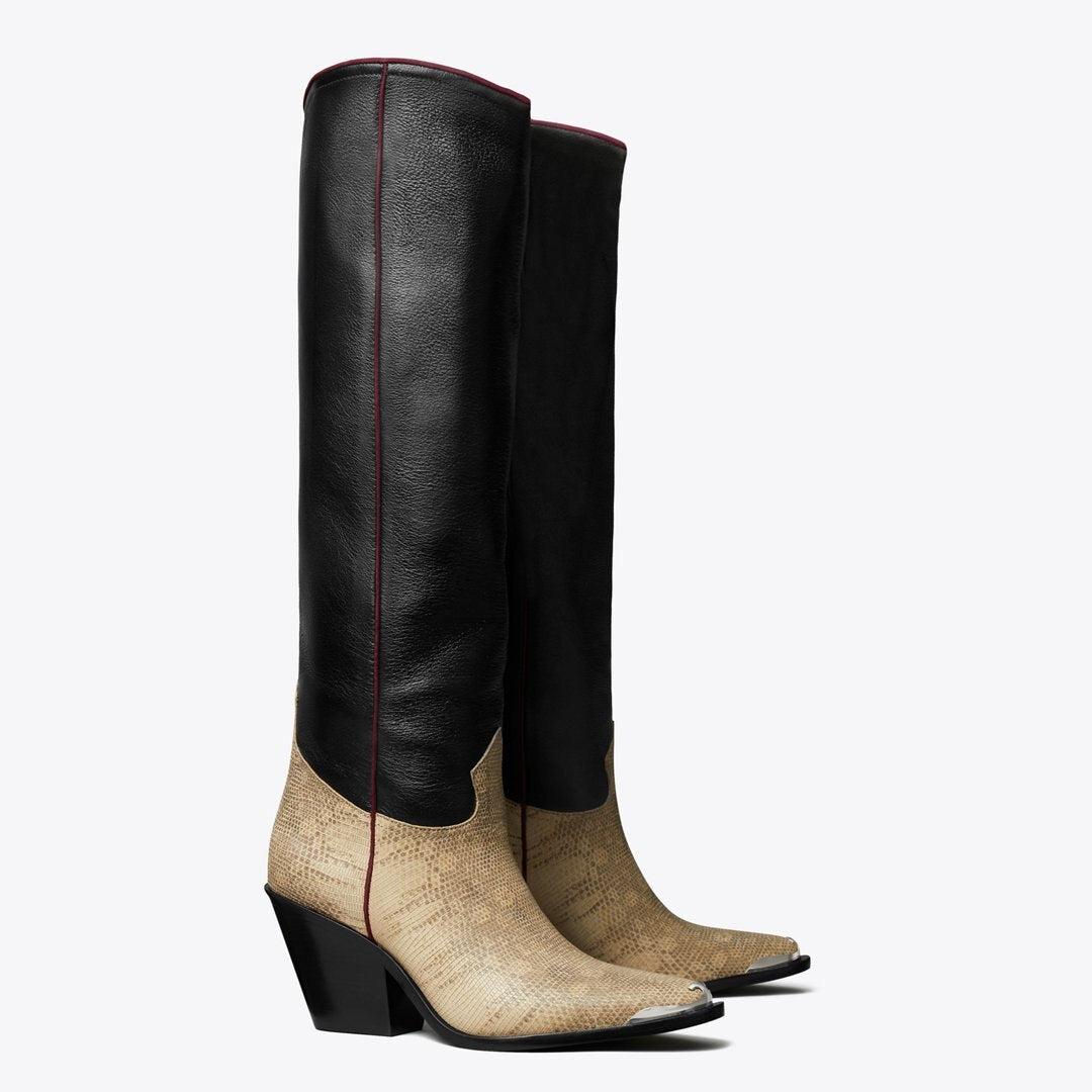 Tory Burch Western Tall Boot PERFECT BLACK / CREAM ROCCIA