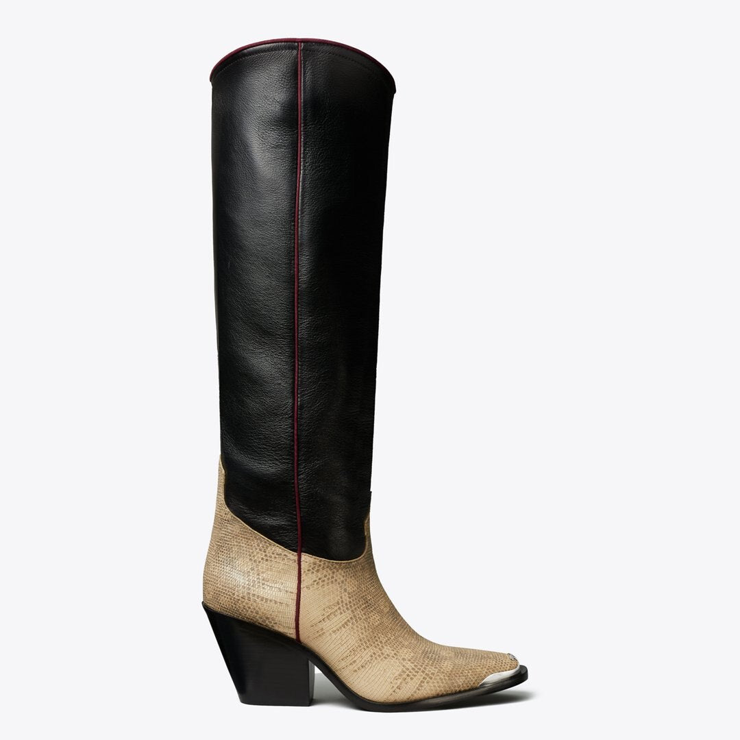 Tory Burch Western Tall Boot PERFECT BLACK / CREAM ROCCIA