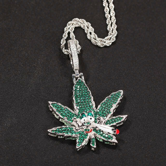 HIGH WEED LEAF ICED OUT PENDANT