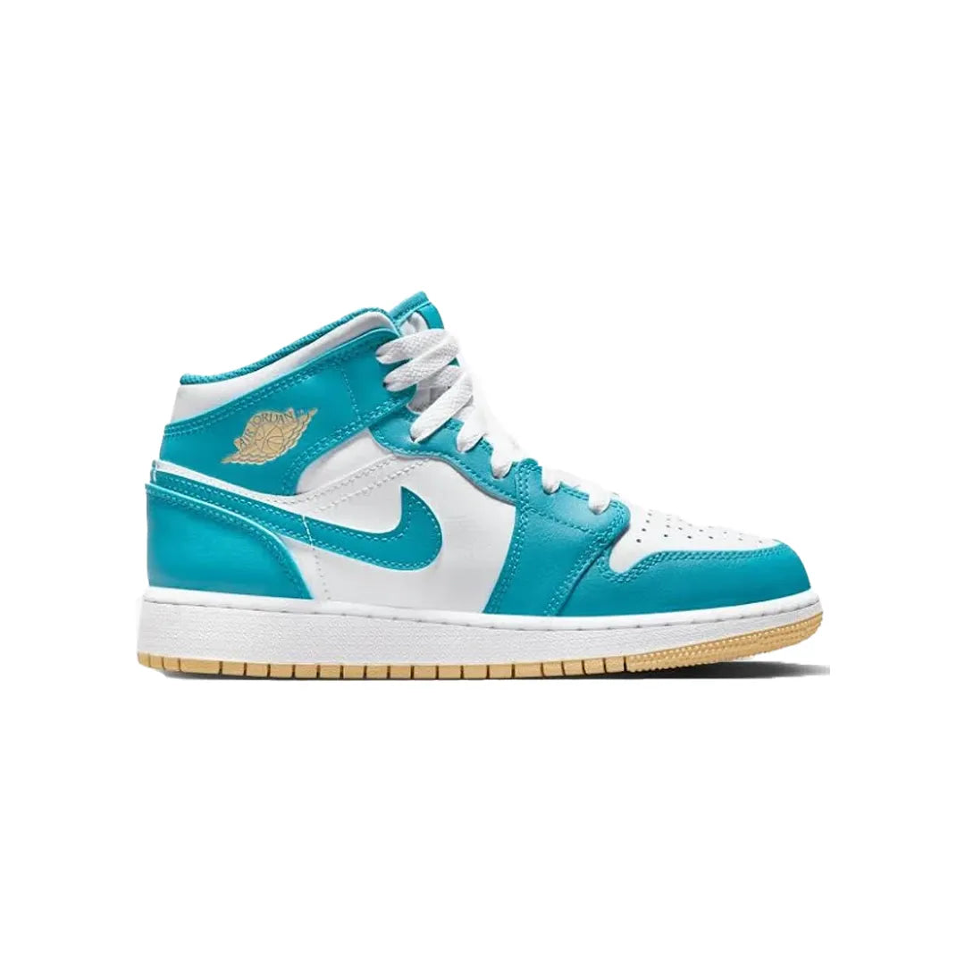Air Jordan 1 Mid Aquatone Gold white GS Sale