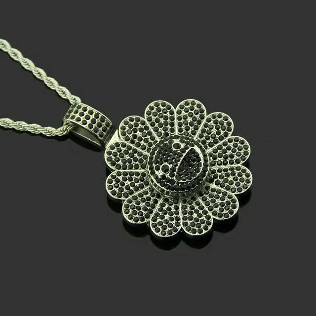 MURAKAMI FLOWER ICED OUT PENDANT (BLACK SILVER PLATED)