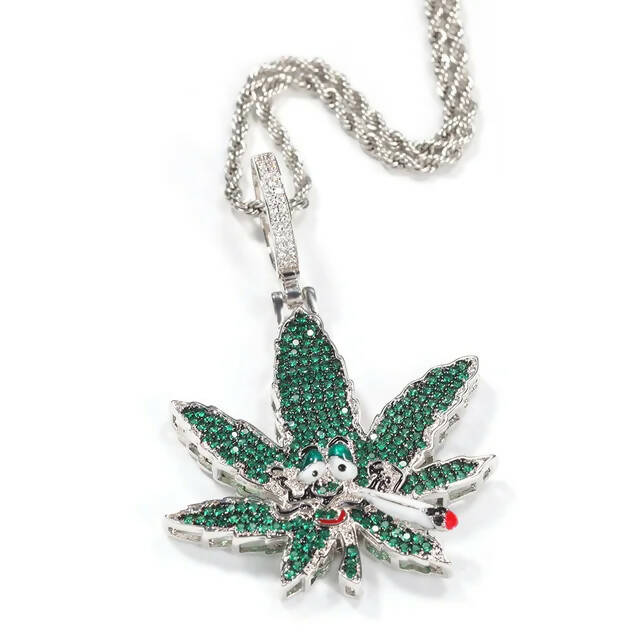 HIGH WEED LEAF ICED OUT PENDANT