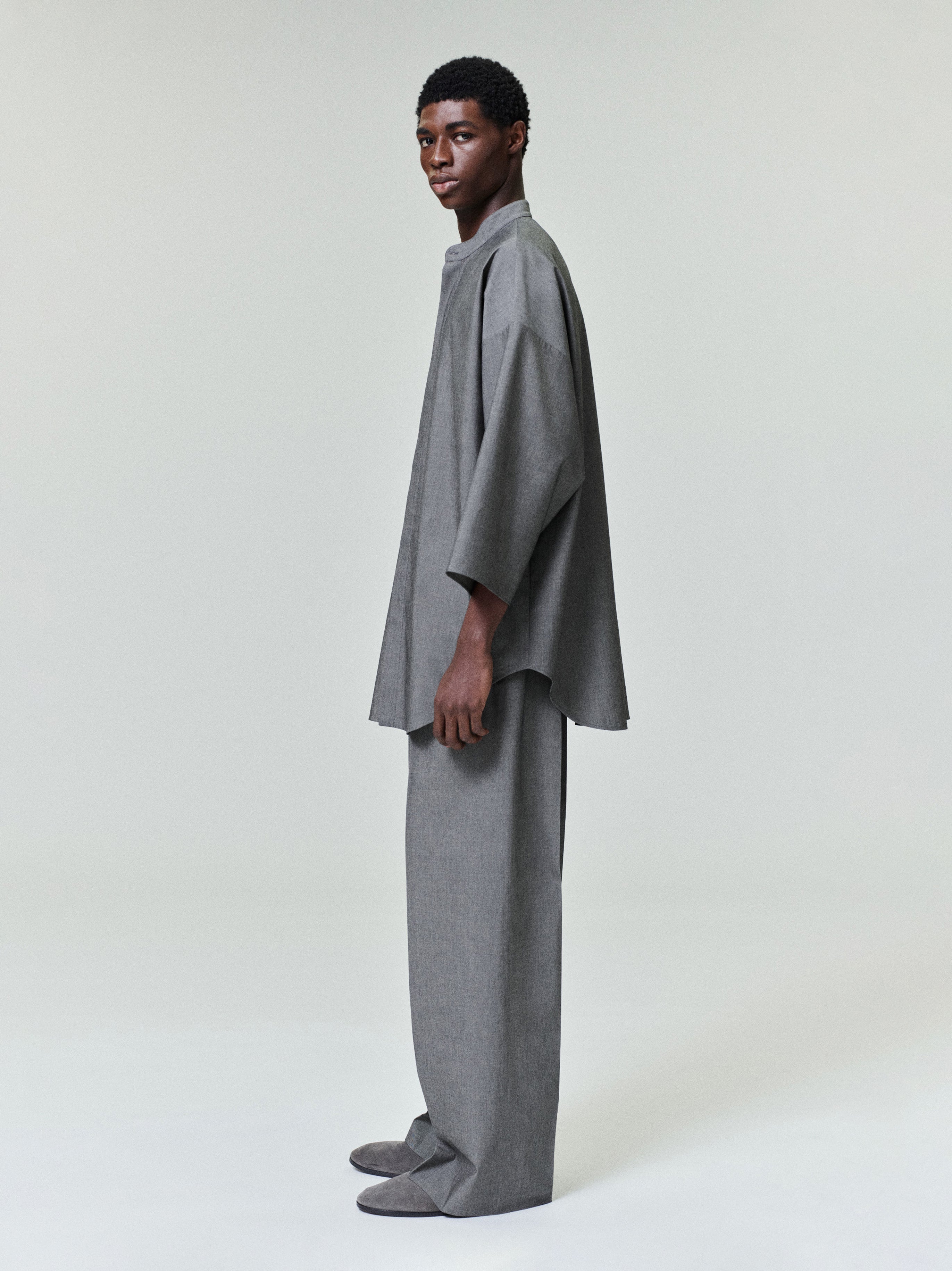 Essentials Cotton Wool Oxford Wide Leg Drawstring Pants Willow