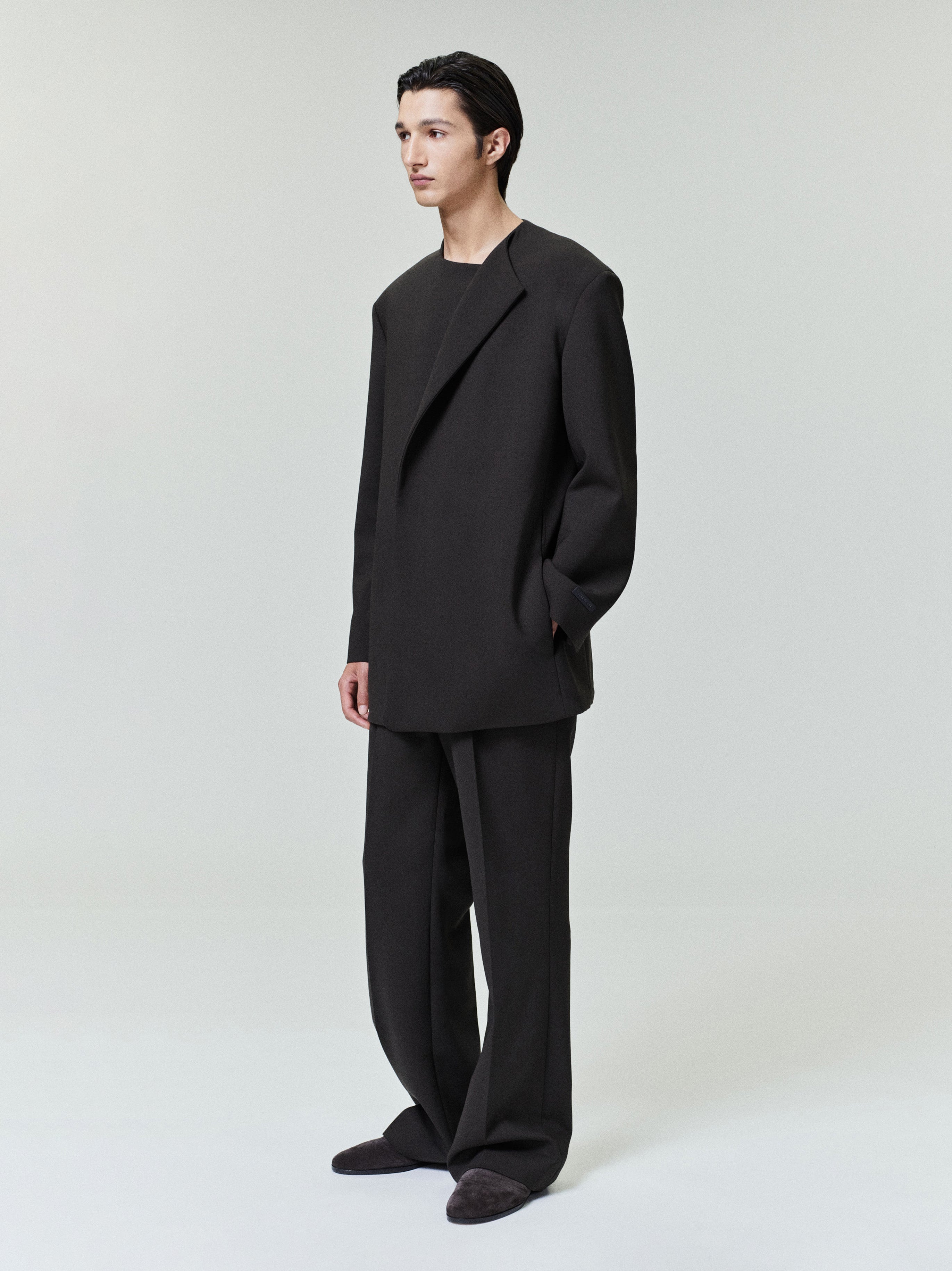 Essentials Double Weave Wool Crewneck Jacket Brown