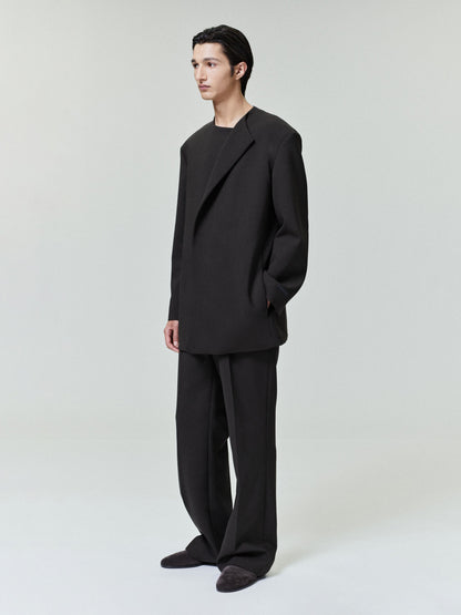 Essentials Double Weave Wool Crewneck Jacket Brown