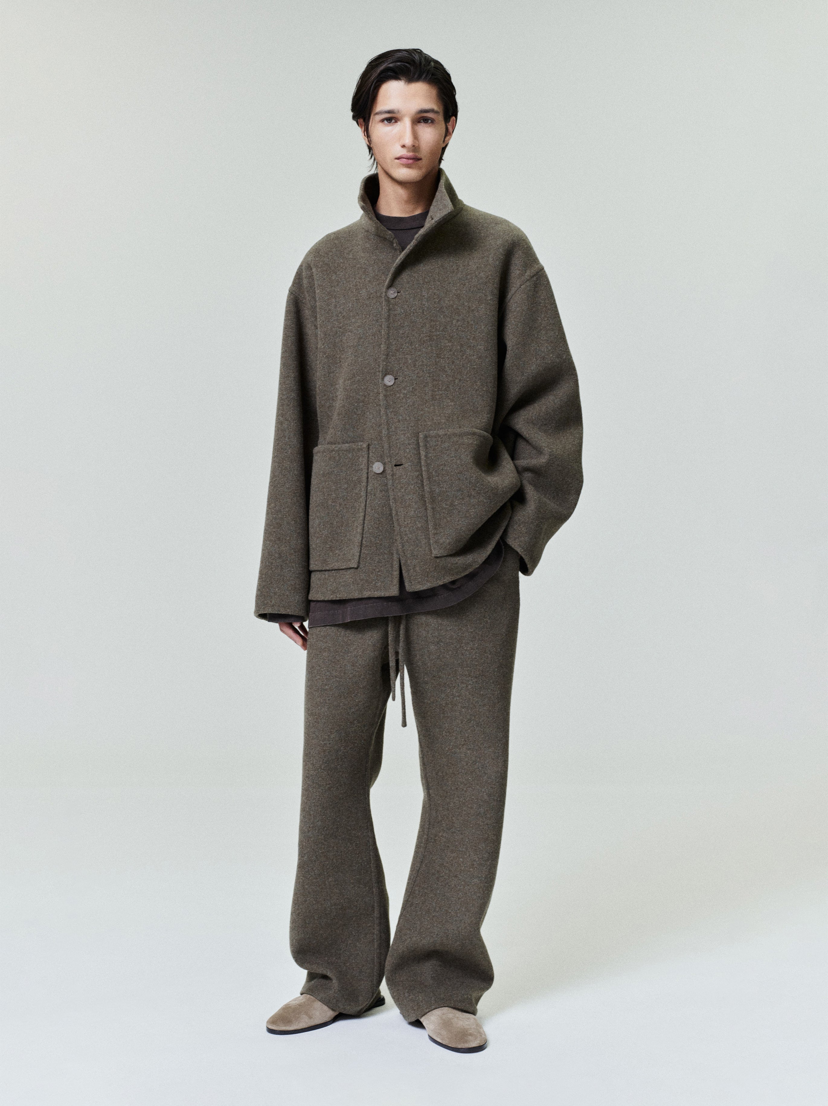 Essentials Double Face Wool Cashmere Sport Jacket Khaki Melange