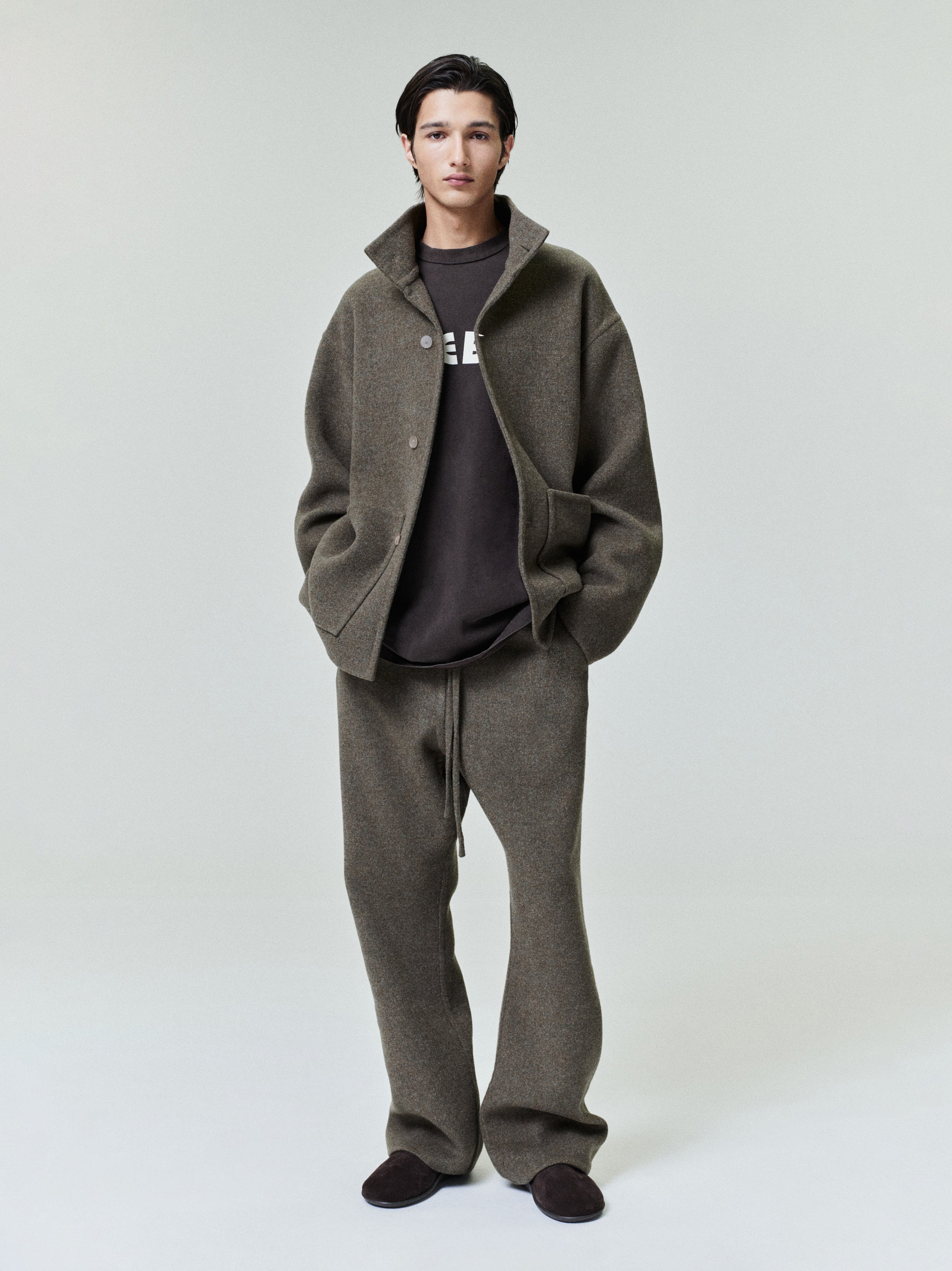 Essentials Double Face Wool Cashmere Sport Jacket Khaki Melange
