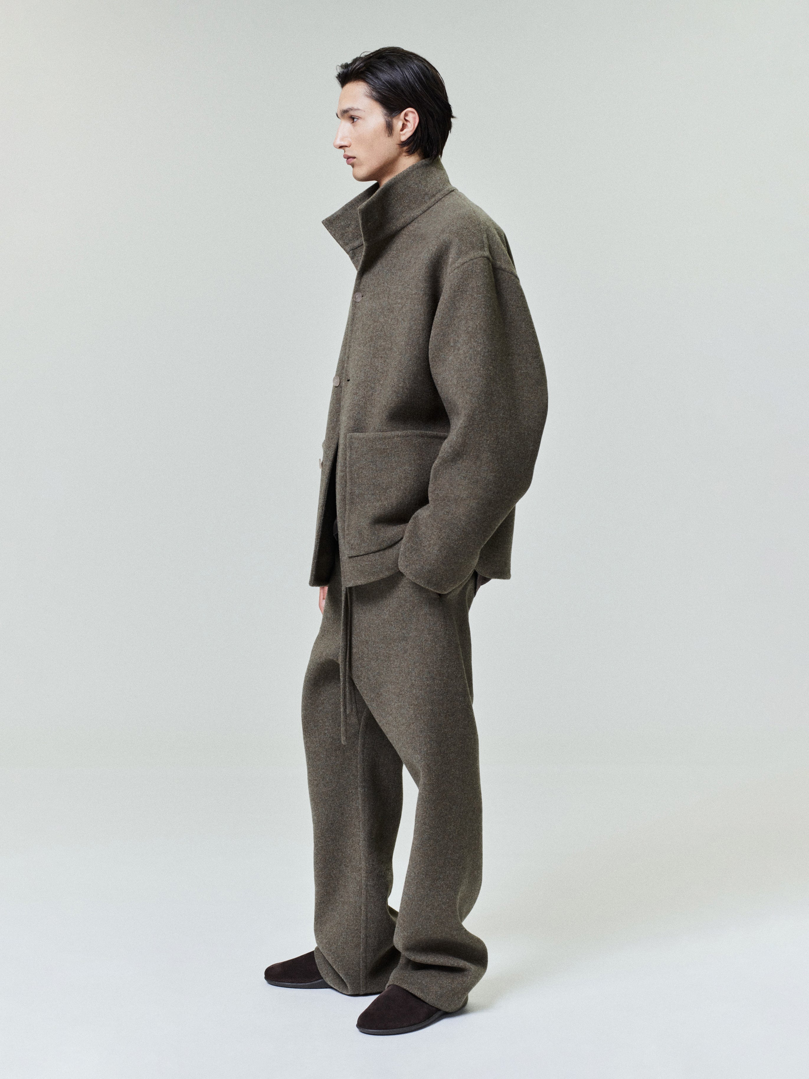 Essentials Double Face Wool Cashmere Flared Pants Khaki Melange
