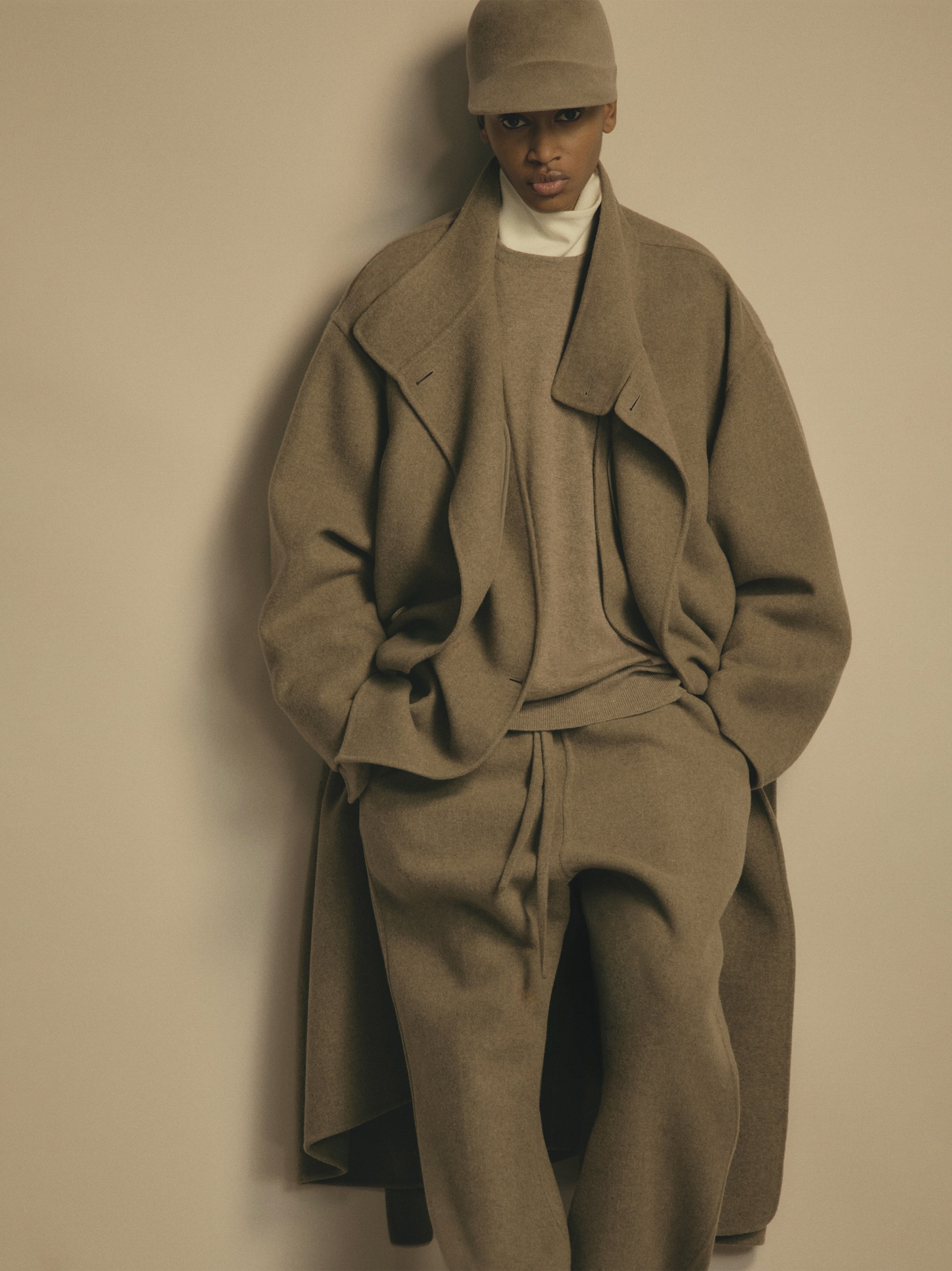Essentials Wool Cashmere Highneck Coat Walnut