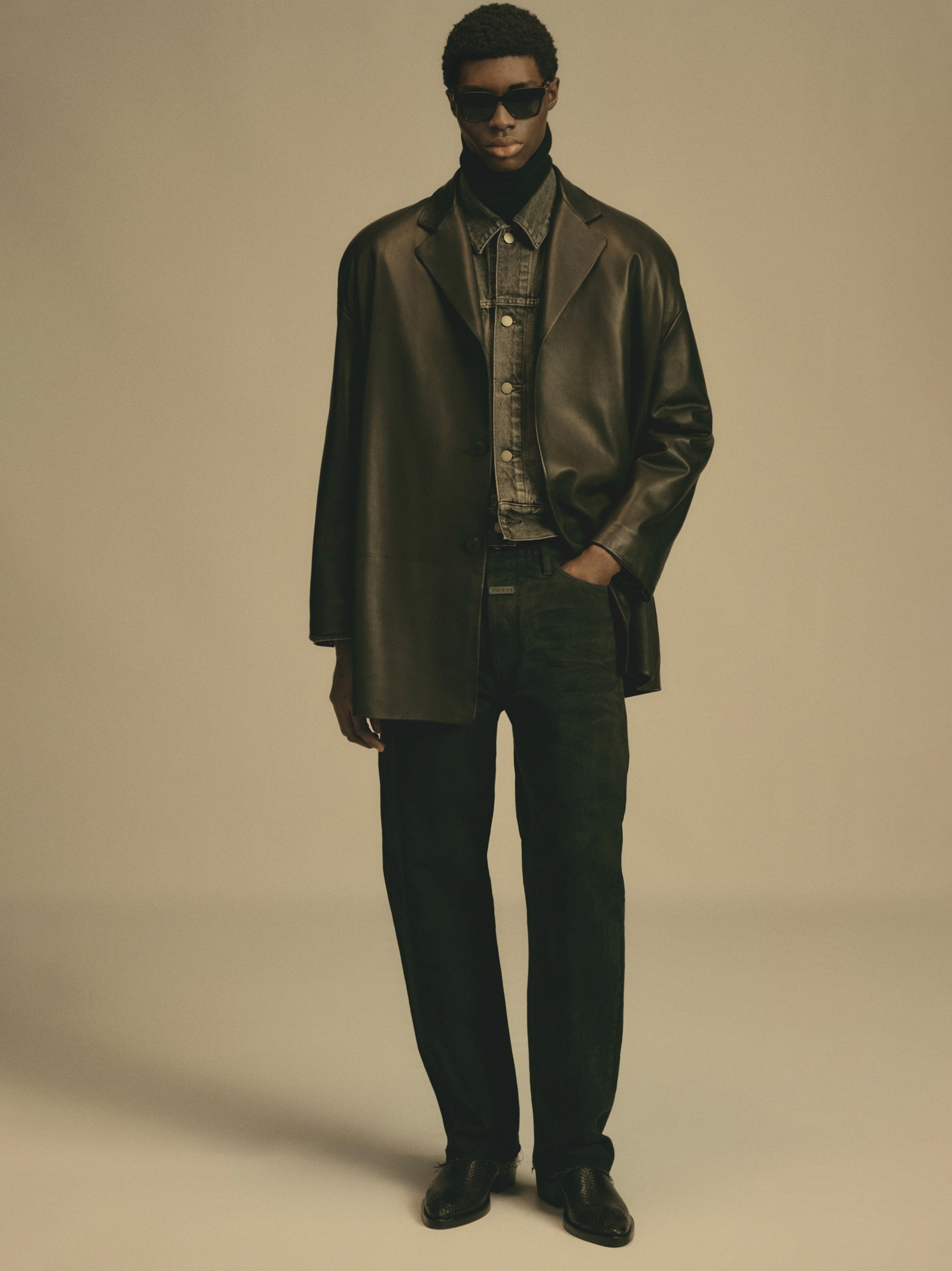 Essentials Leather Relaxed Blazer Black
