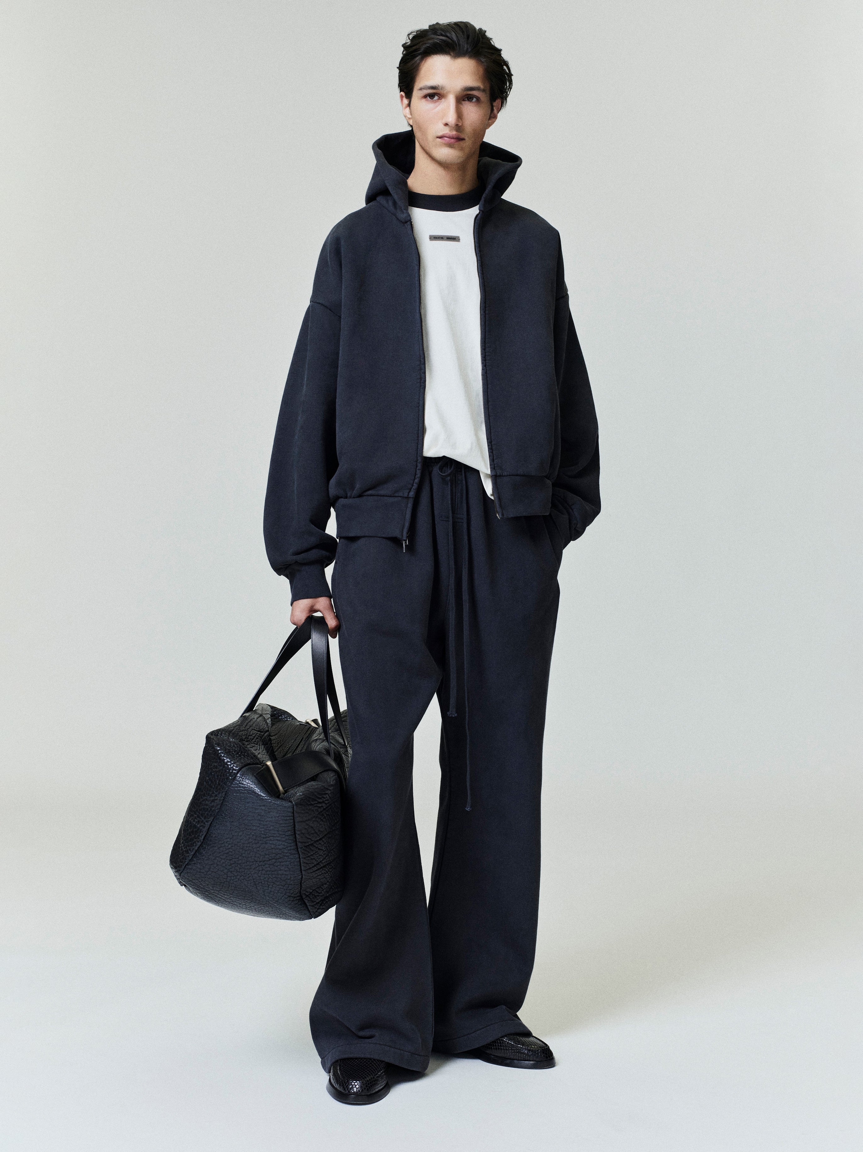 Essentials Embroidered Classic Full Zip Hoodie Vintage Black