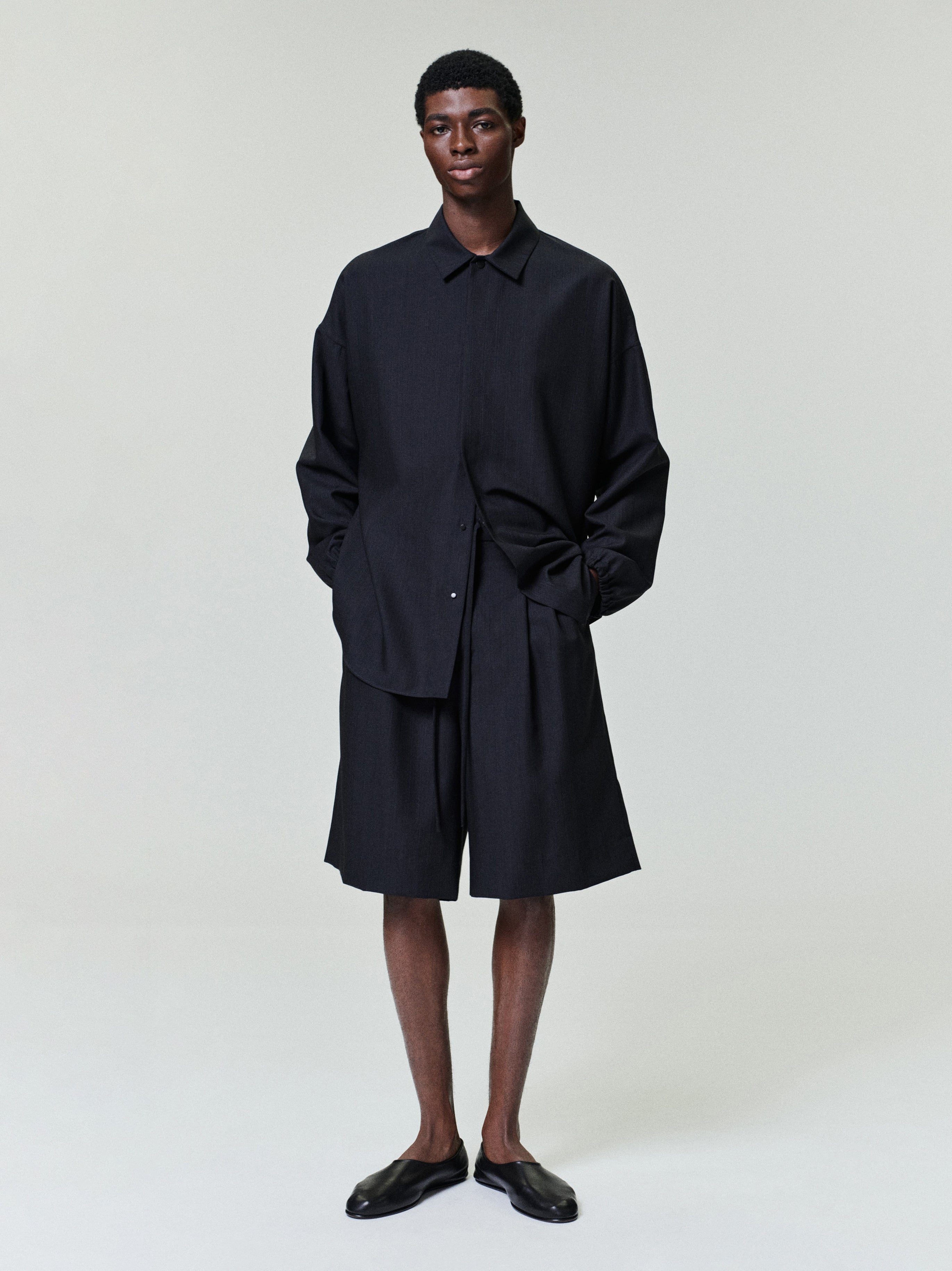 Essentials Black Striped Wool Baggy Shorts Black Striped