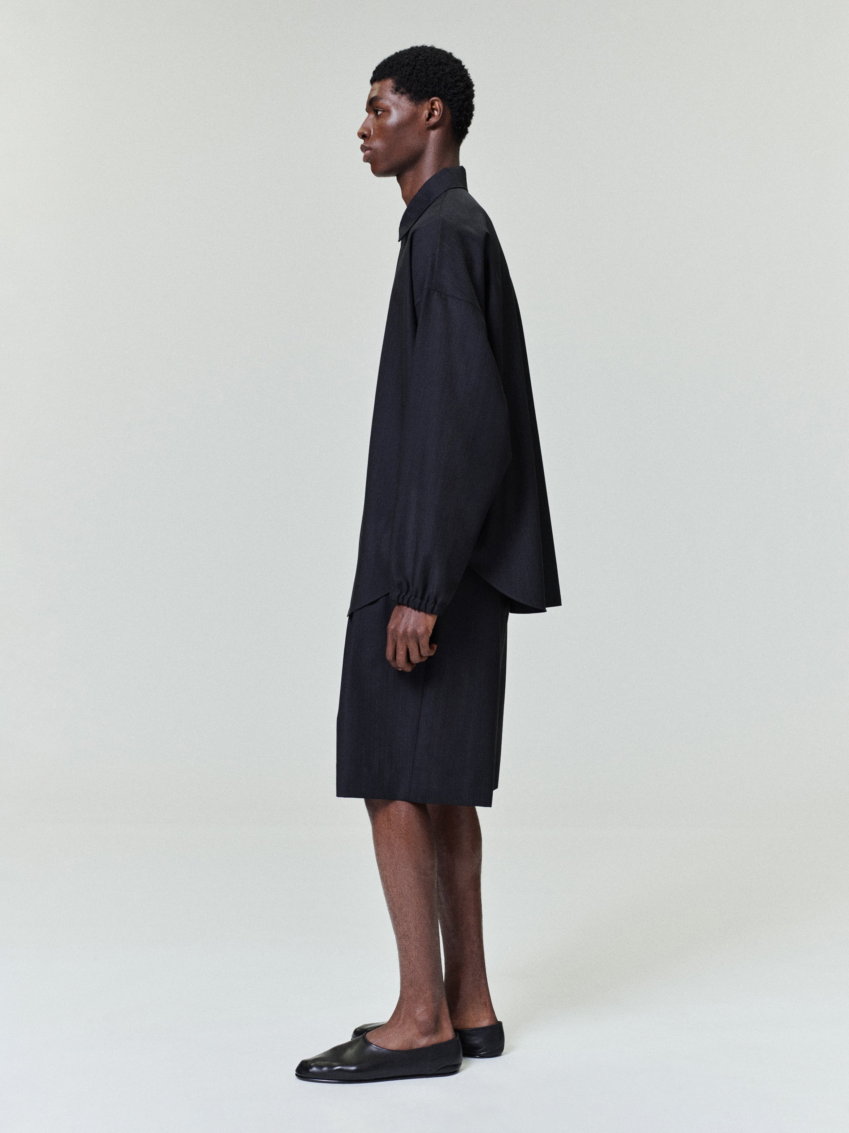 Essentials Black Striped Wool Elastic Cuff Shirt Black Striped